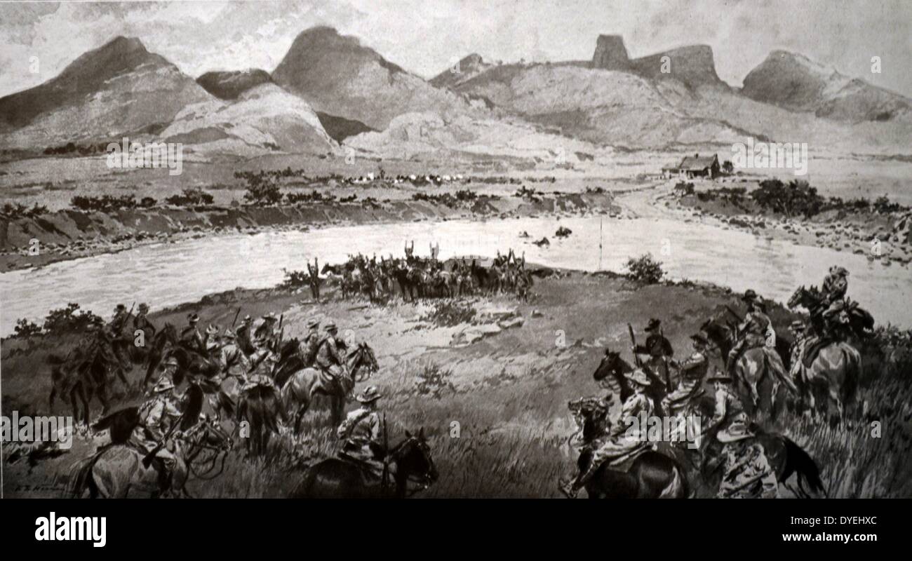 La prima guerra mondiale - Christian Frederick Beyers sconfitto presso il fiume Vaal, Sud frica. Beyers era un leader di Boer ribelli contro il governo, solo per essere sopraffatti dalle truppe governative sotto il comando del generale Botha. Egli ha annegato il 7 dicembre 1914, durante il tentativo di sfuggire ai suoi inseguitori attraversando il fiume Vaal. Il suo corpo è stato recuperato dopo due giorni, e con la sua morte la ribellione è stato portato ad una estremità. Foto Stock
