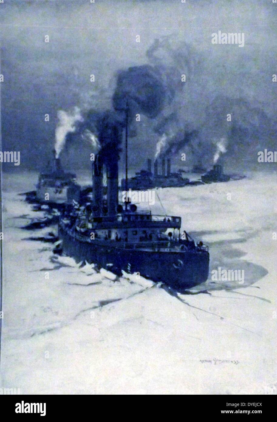 La flotta russa ha portato dalla nave rompighiaccio 'ermack' viaggia attraverso il Mar Baltico nella Prima Guerra Mondiale. 1914 Foto Stock