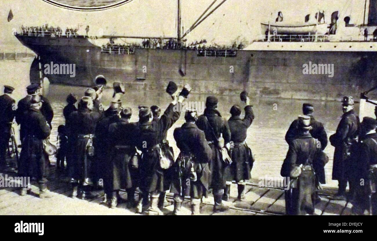 La prima guerra mondiale . 1914, le forze britanniche arriva a teh porto belga di Anversa Foto Stock