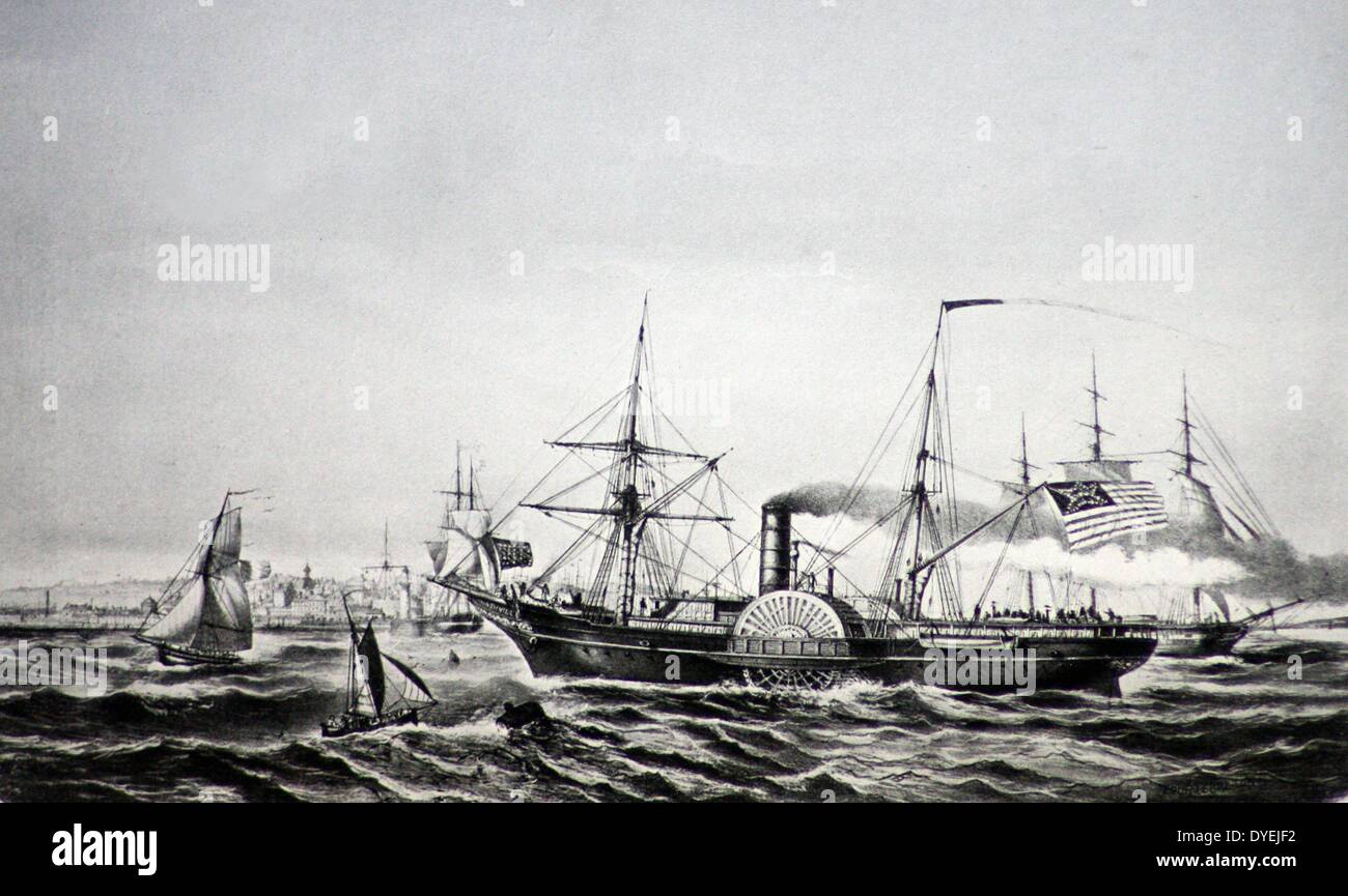 Il sistema di cottura a vapore noi nave 'Nashville' entrando nel porto francese a La Havre 1857. Foto Stock