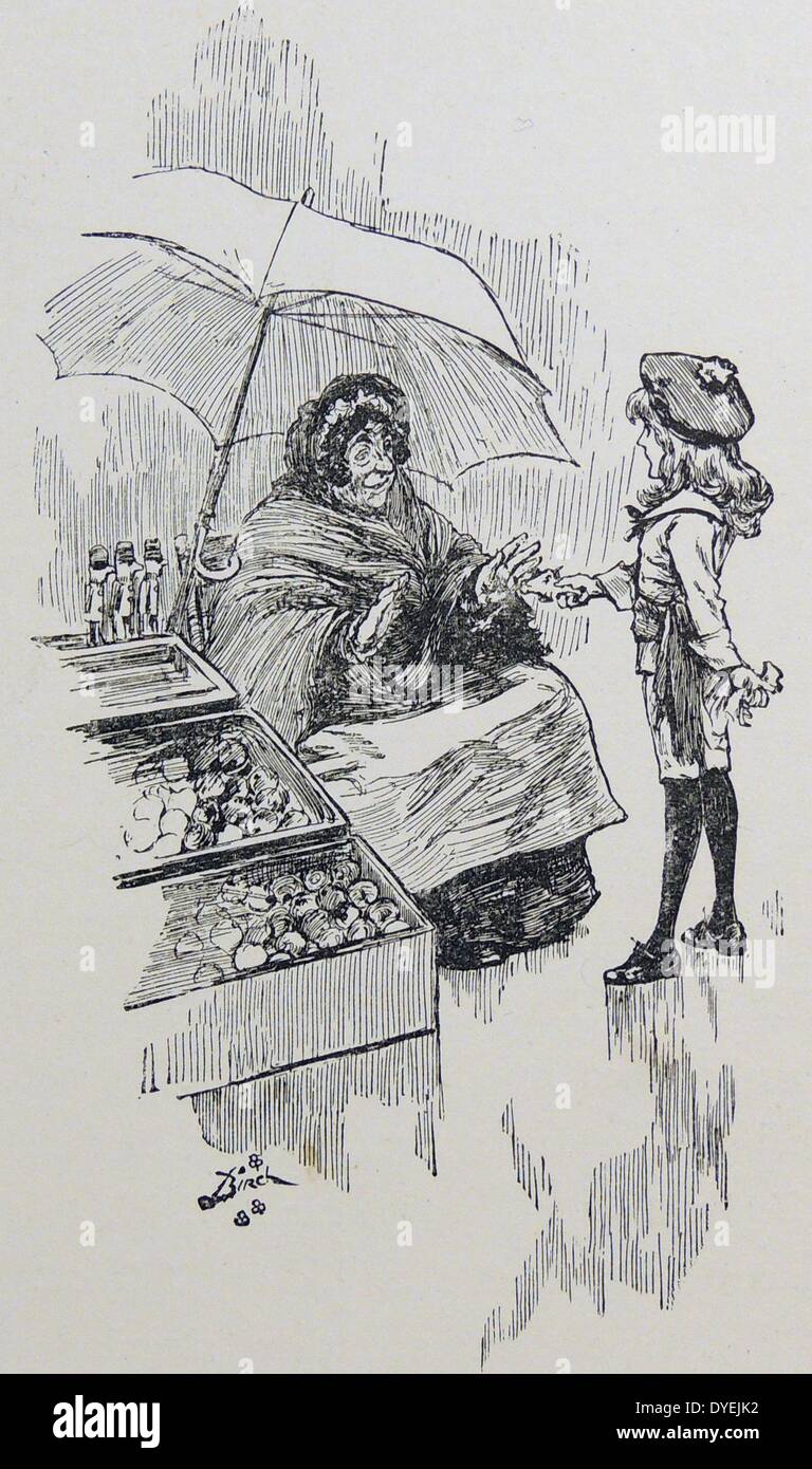 Cedric, l'eroe eponimo, racconta la apple-la donna che egli ha di andare in Inghilterra per essere un signore. Illustrazione da Reginald betulla per ''Little Lord Fauntleroy'', Londra, 1886. Foto Stock