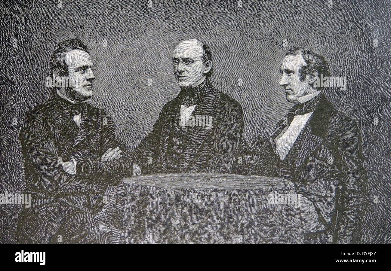 William Lloyd Garrison (1805-1879) abolizionista americano, con British verità George Thompson (1824-1884), a sinistra e Wendell Phillips (1811-1884), American verità, c1851. Foto Stock