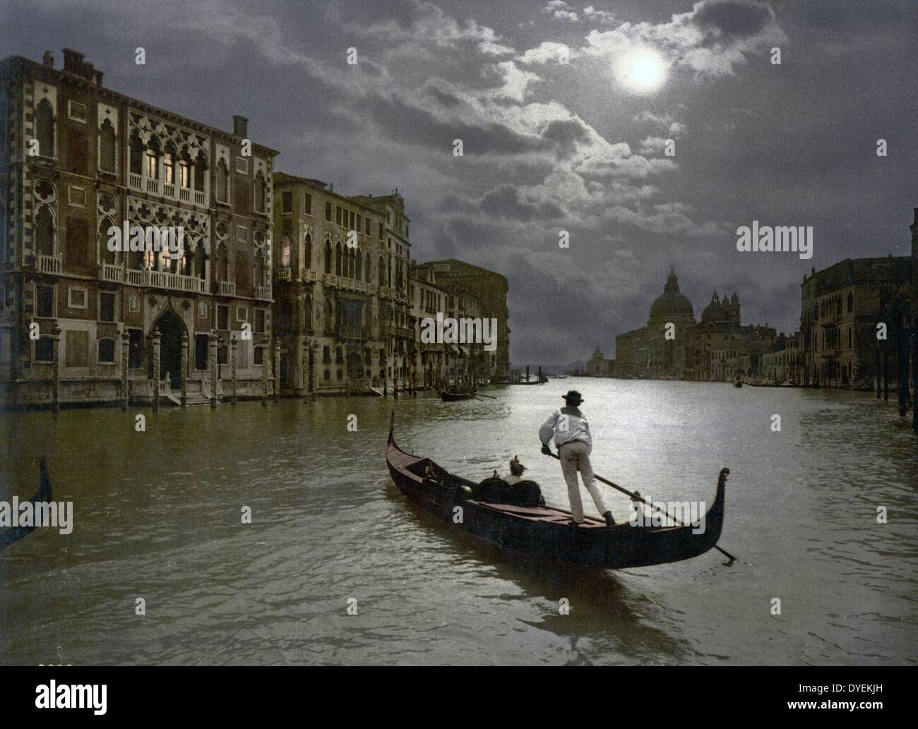 Grand Canal al chiaro di luna, Venezia, Italia tra il 1890 e il 1900. Foto Stock