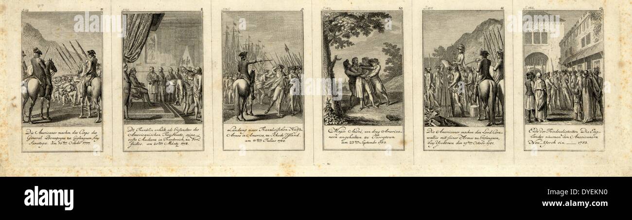 Illustrazione degli eventi e delle battaglie che portano a e durante la Rivoluzione Americana, nel 1775-1783. Foto Stock