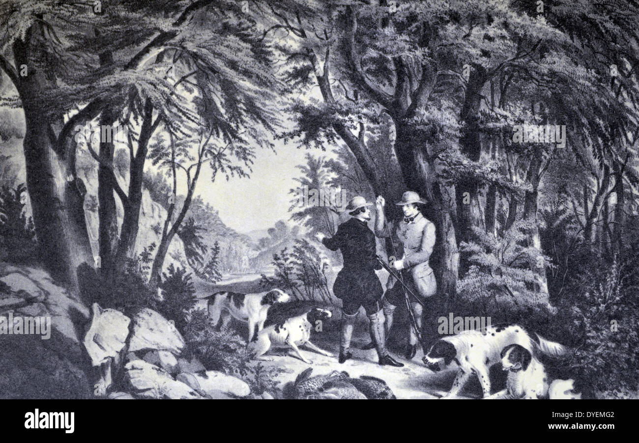 Currier & Ives illustrazione del XIX secolo. Riprese di pernice Foto Stock