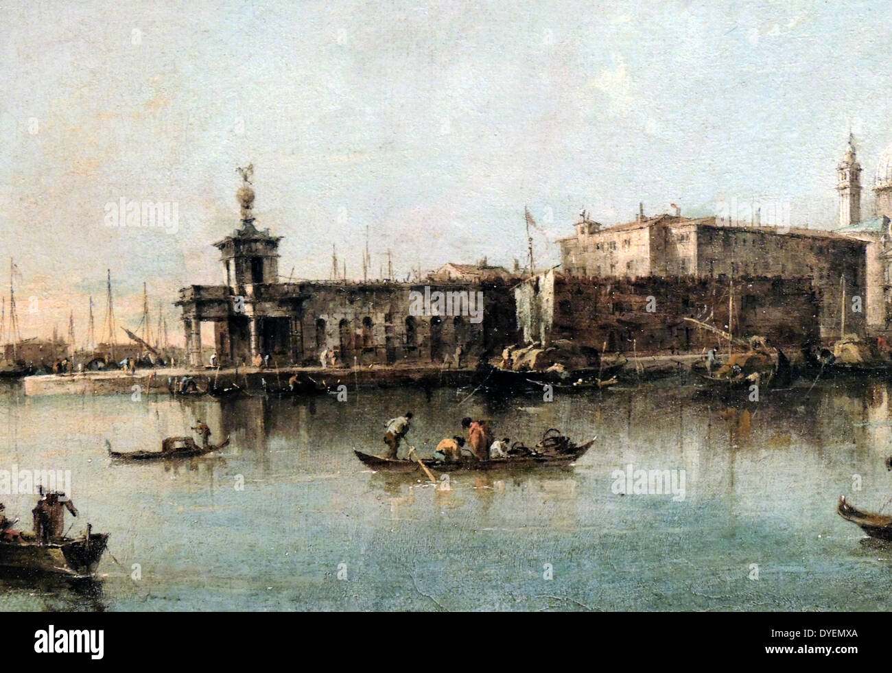 Dettaglio da Santa Maria della Salute e la Dogana, Venezia, c. 1770 dal pittore italiano, Francesco Guardi (1712-1793). Egli era un pittore veneziano di veduta, un membro della Scuola Veneziana. Egli è considerato tra gli ultimi praticanti, insieme con i suoi fratelli, del classico veneziano scuola di pittura. Olio su tela. Museo Birmingham. Foto Stock