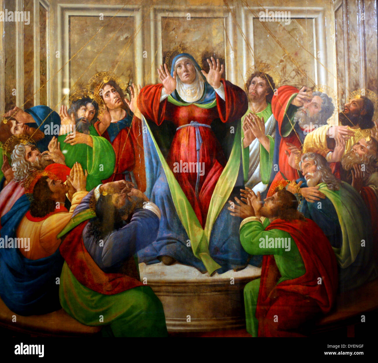 Sandro Botticelli (1445-1510) La Discesa dello Spirito Santo, data sconosciuta, Birmingham Museum di arte. Pesantemente restaurato nel XIX secolo la pittura commemora la nascita della Chiesa cristiana quando gli apostoli hanno cominciato a diffondere il Vangelo. Foto Stock