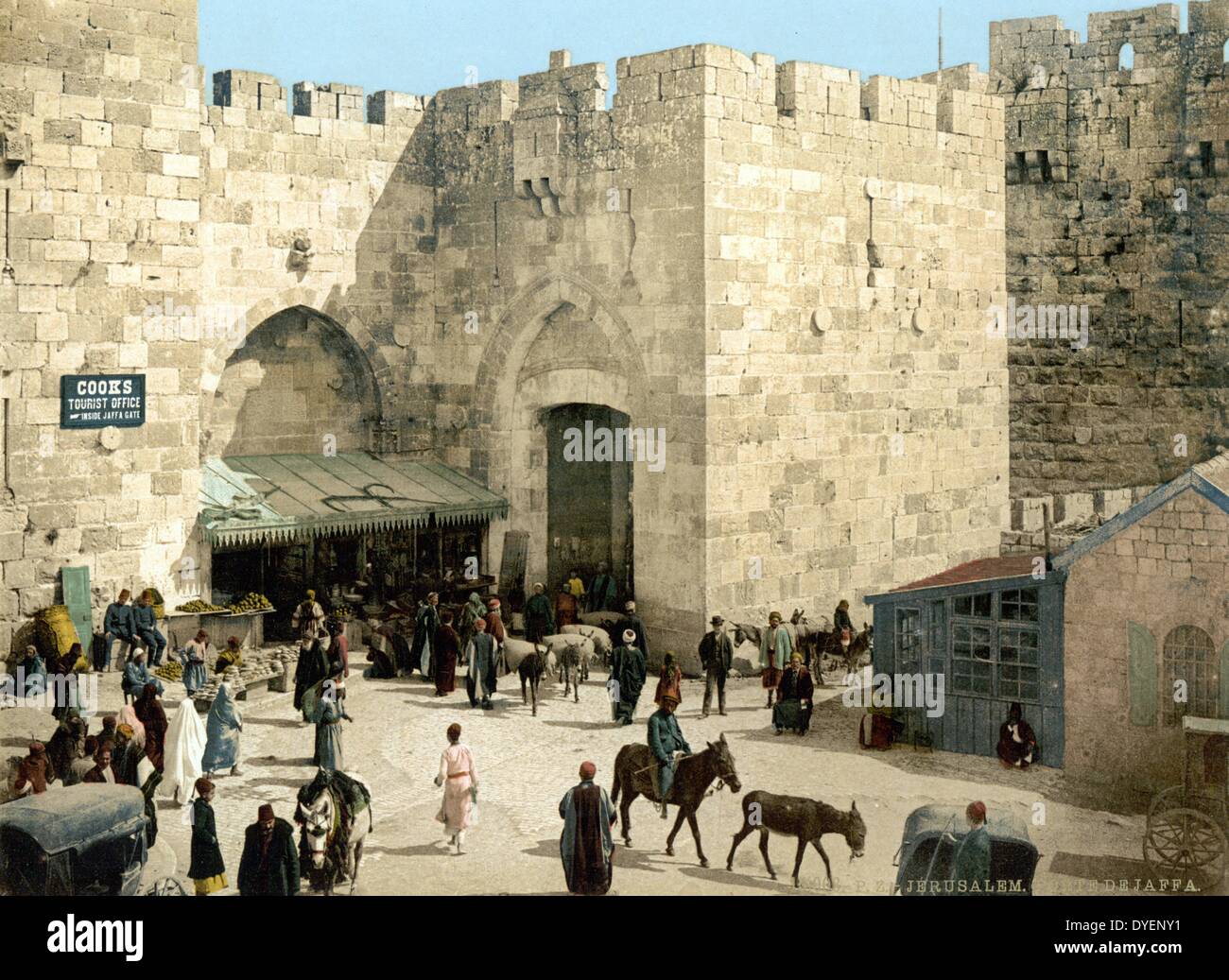 La Porta di Jaffa e Gerusalemme, Palestina, Israele tra 1890 e 1900. Foto Stock