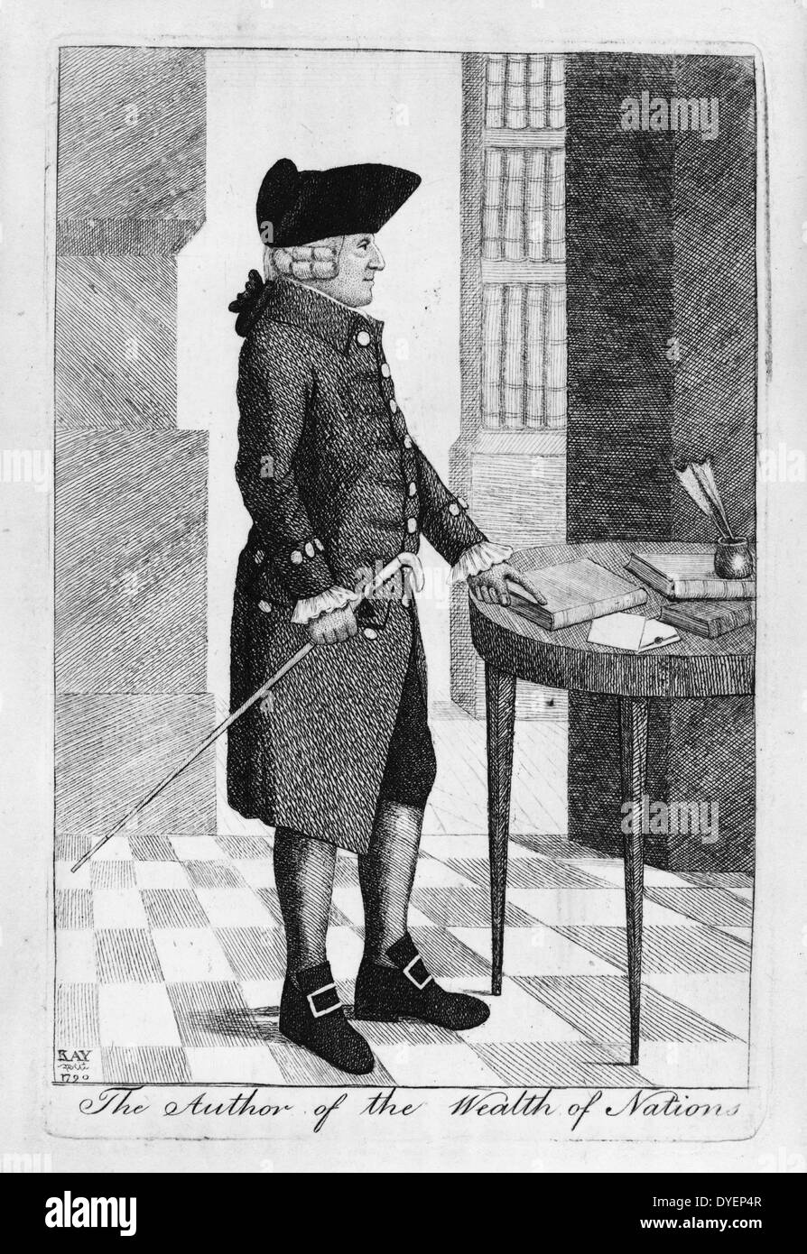 Adam Smith (1723 - 1790), Scottish filosofo morale e un pioniere dell'economia politica. (L'autore della ricchezza delle nazioni) ritratto da John Kay, 1742-1826, incisore Foto Stock