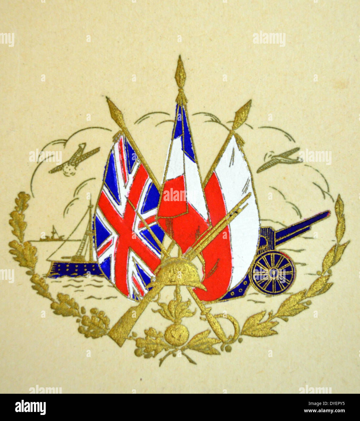 British seconda guerra mondiale cartolina con le bandiere di Gran Bretagna, Francia e Polonia Foto Stock