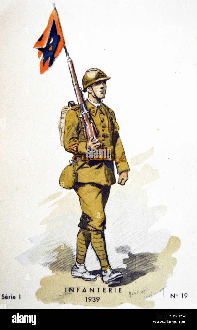 Il francese seconda guerra mondiale Cartolina che mostra un soldato di fanteria Foto Stock