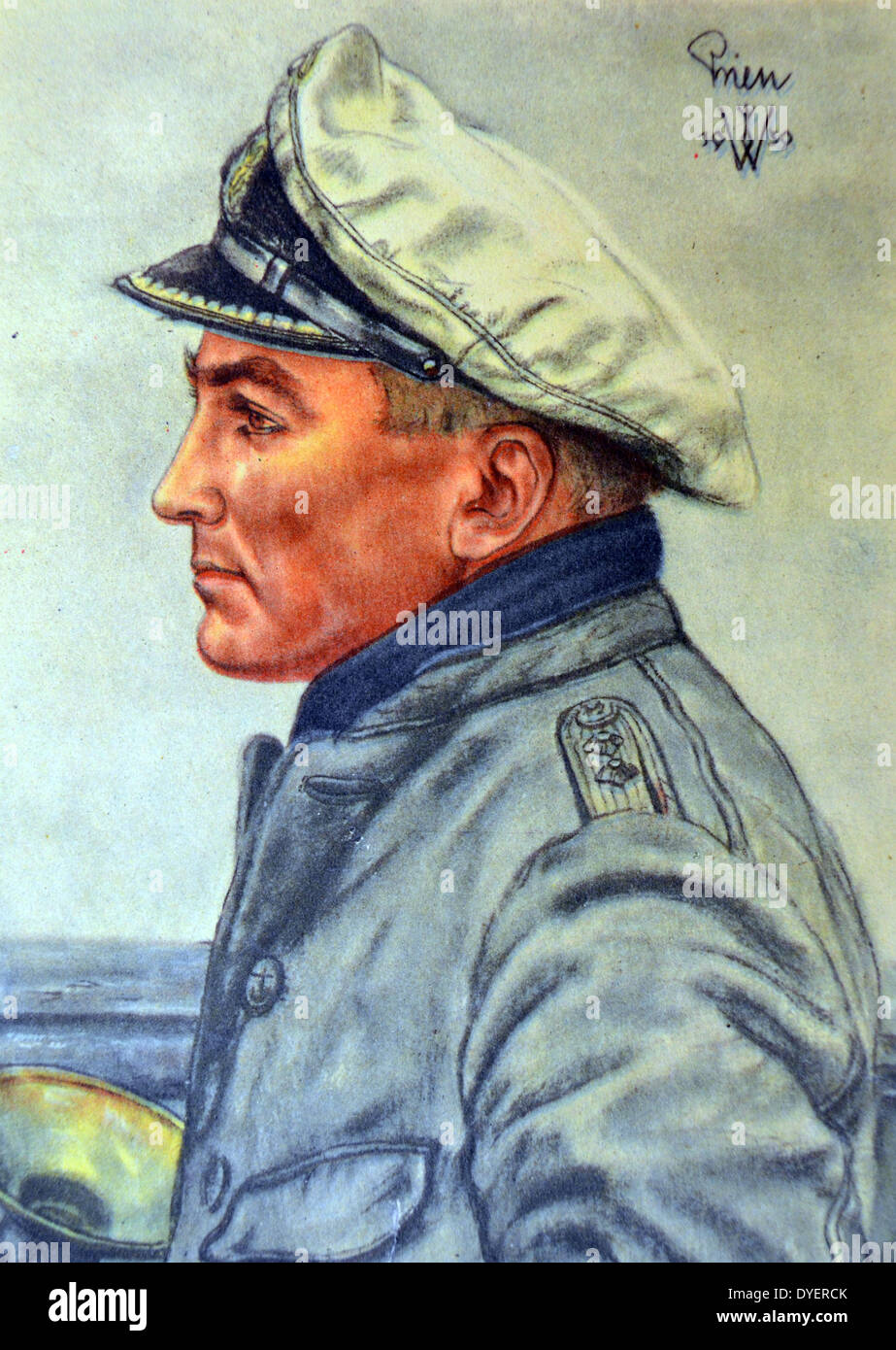 Gunther Prien 1908 - 1941. U-boat tedesca asso della prima parte della seconda guerra mondiale e il primo U-boat commander per vincere il cavaliere del Cross della Croce di Ferro. Il suo più famoso exploit è stato l'affondamento della corazzata inglese HMS Royal Oak all'ancora in casa della flotta in ancoraggio Scapa Flow. Foto Stock