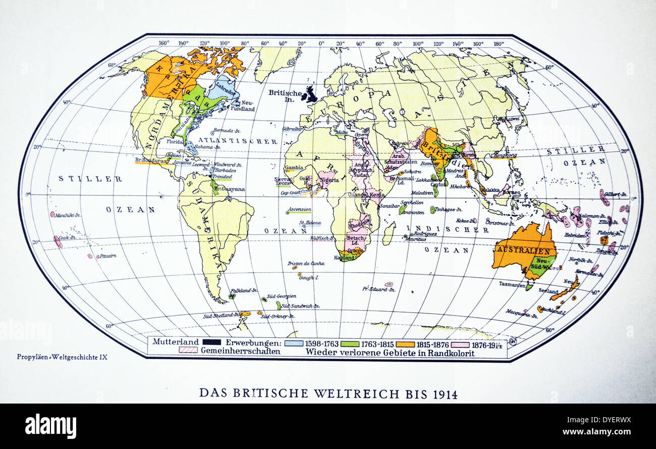 British World map 1914. La Prima guerra mondiale. Foto Stock