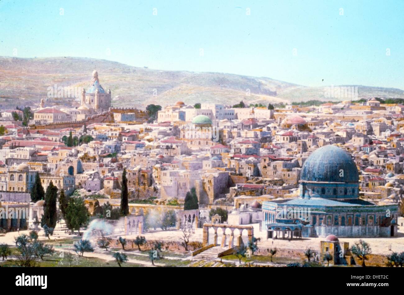 Gerusalemme. Mt. Zion da Olivet, prospiciente Temple Area compresa tra 1950 e 1977. Foto Stock