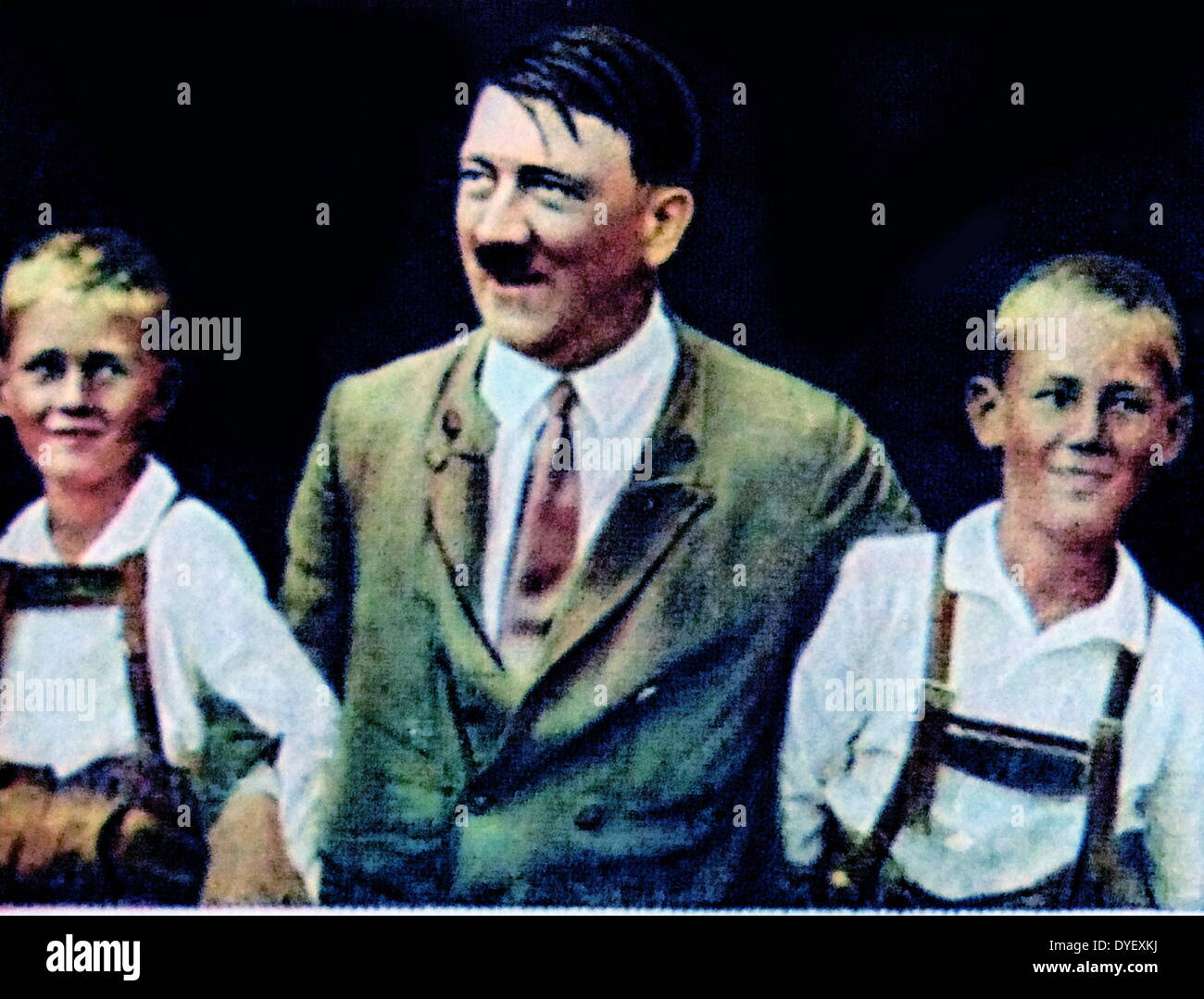 Adolf Hitler con due giovani tipo ariana boys 1934 Foto Stock