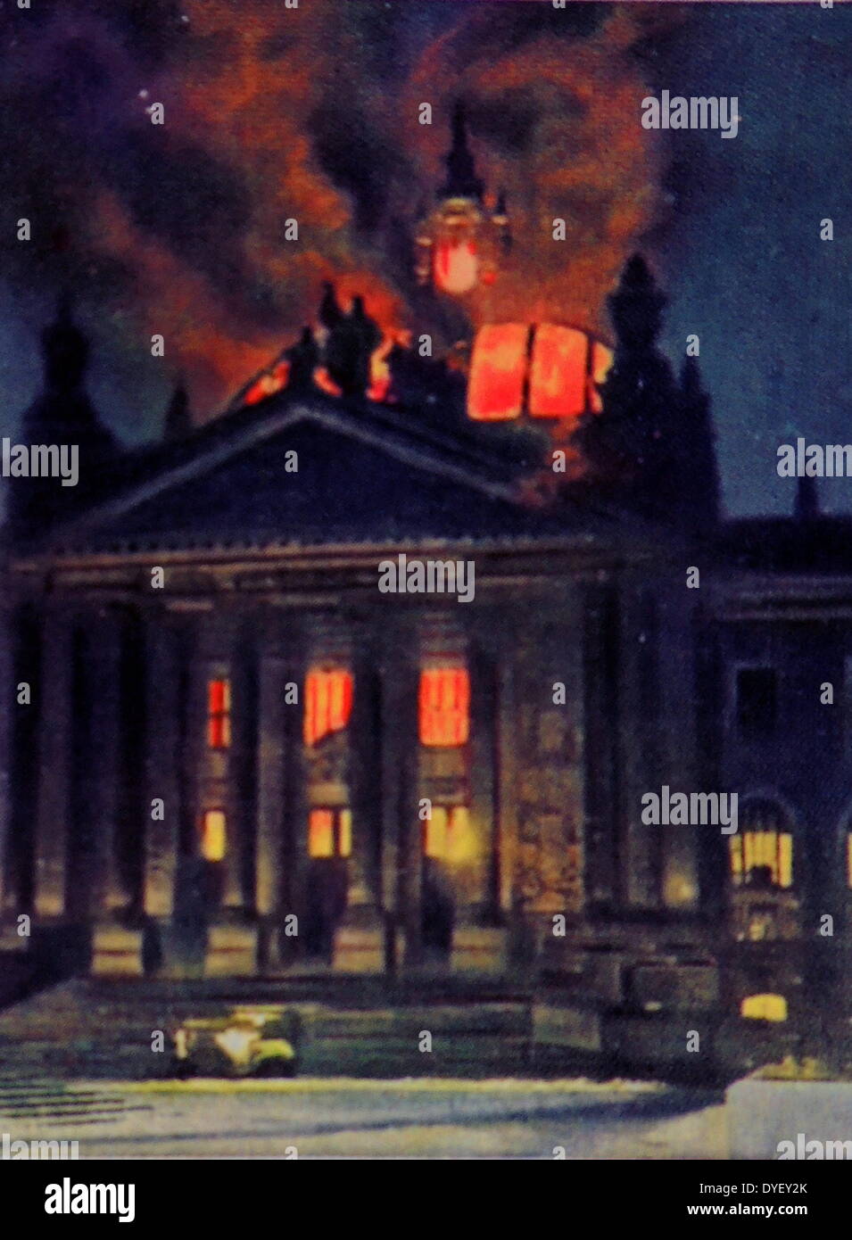L'incendio del Reichstag fu un attacco incendiario contro l'Edificio del Reichstag a Berlino il 27 febbraio 1933. La manifestazione è considerata di fondamentale importanza per la costituzione della Germania nazista Foto Stock