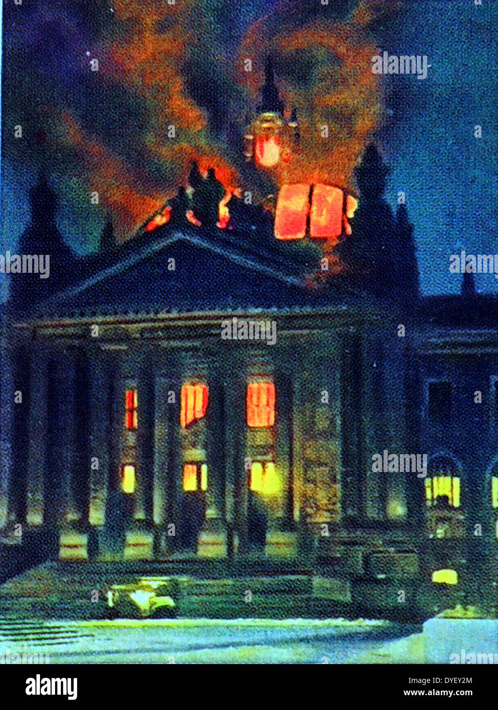 L'incendio del Reichstag fu un attacco incendiario contro l'Edificio del Reichstag a Berlino il 27 febbraio 1933. La manifestazione è considerata di fondamentale importanza per la costituzione della Germania nazista Foto Stock