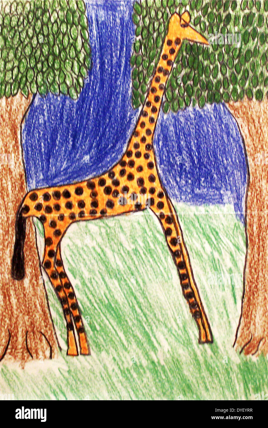 Bambino Art. Immagine di una giraffa da un ragazzo di età compresa tra i dieci. Foto Stock