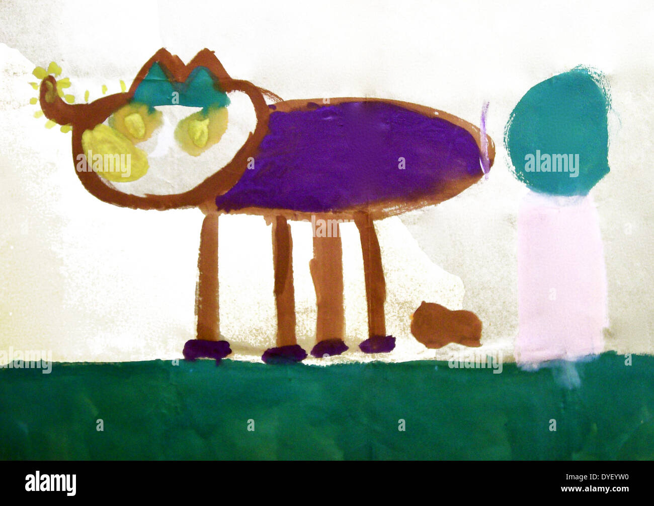 Bambino Art. Immagine di un rinoceronte con un albero da una ragazza di età compresa tra i 6. Foto Stock