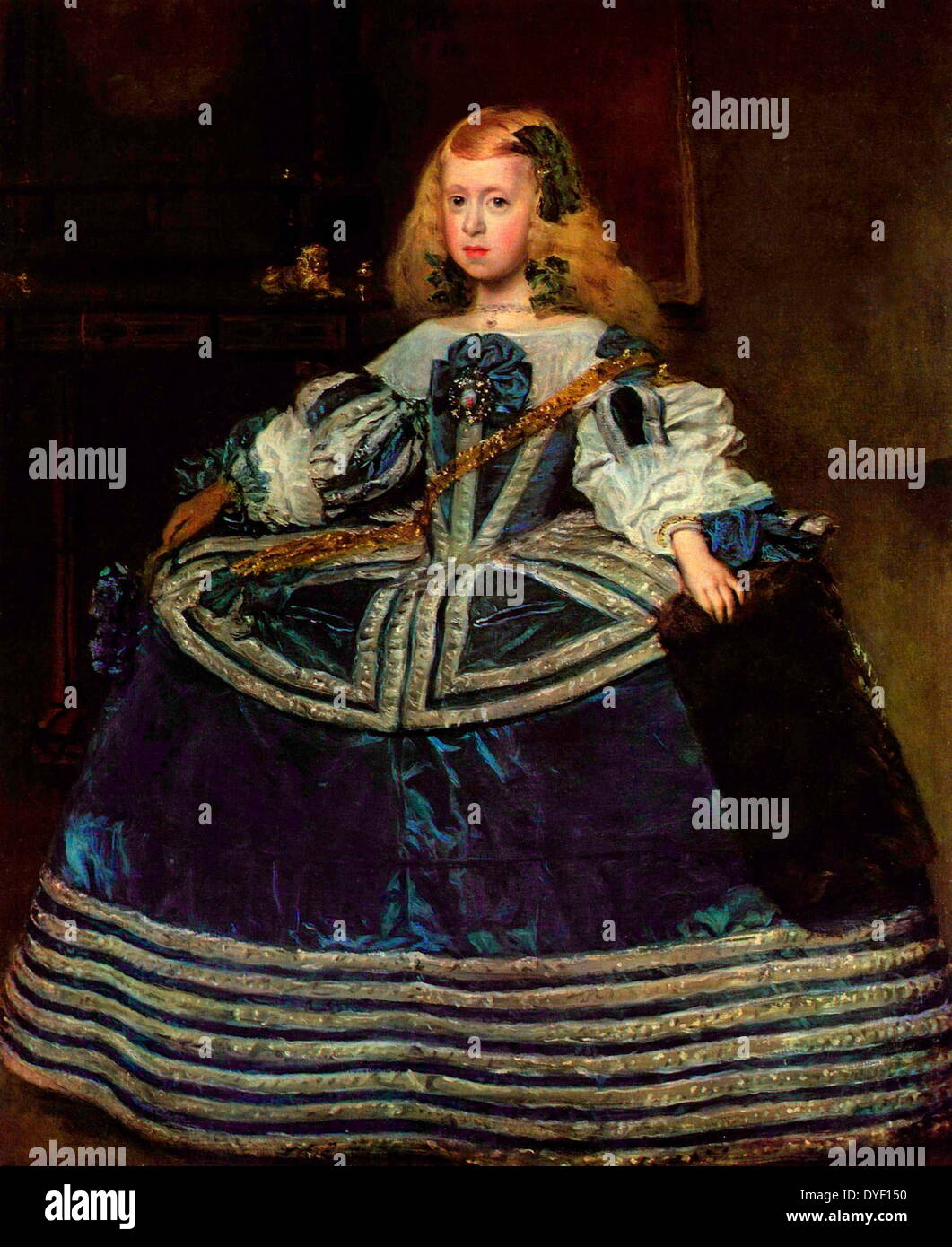Dipinto ritratto di Margherita Teresa di Spagna (noto anche come Margarita Teresa o Margarete Theresia). Vissuto dal 12 luglio 1651 al 12 marzo 1673. Era la figlia del re Filippo IV di Spagna e Mariana di Austria e ha presieduto la Santa Imperatrice romana, Tedesco Regina, Arciduchessa consorte di Austria, regina consorte di Ungheria e di Boemia. Ella è la figura centrale nel famoso 'Las Menina's da Diego Velázquez e divenne oggetto di molti dei suoi dipinti più tardi. Olio su tela. Foto Stock