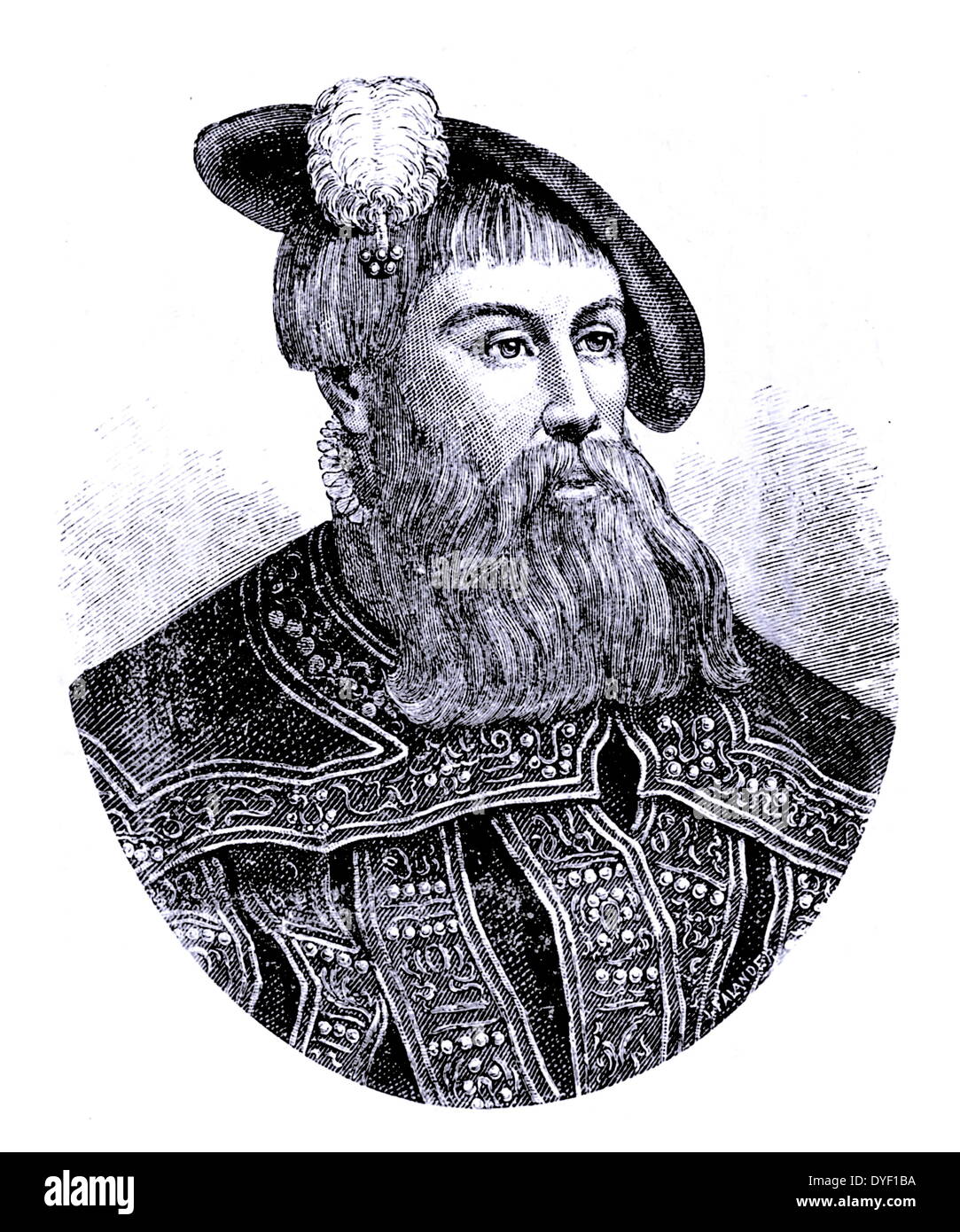 Illustrato ritratto di Gustavo di Svezia, nato Gustav Eriksson. Re di Svezia dal 1523 fino alla sua morte. Vissuto tra il 12 maggio 1496 - 29 settembre 1560 un membro del Vasa famiglia nobile. Foto Stock