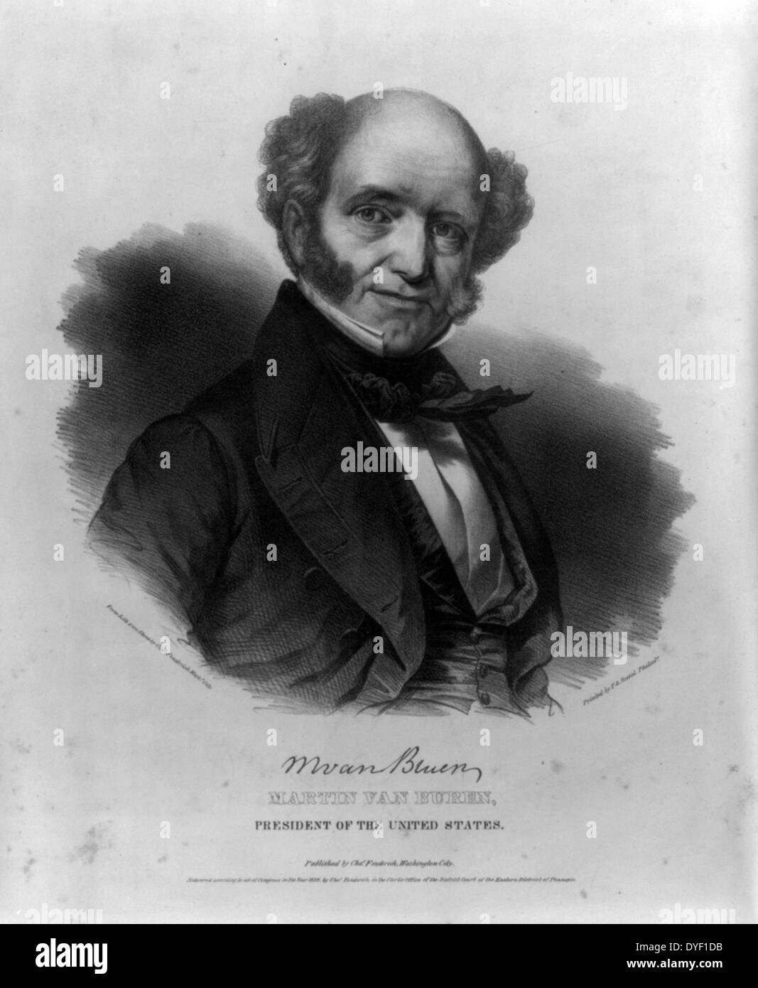 Martin Van Buren, Presidente degli Stati Uniti, e l'illustrazione dell'artista Charles Fenderich. Tratte dalla vita circa 1839. Litografia di stampa. Foto Stock