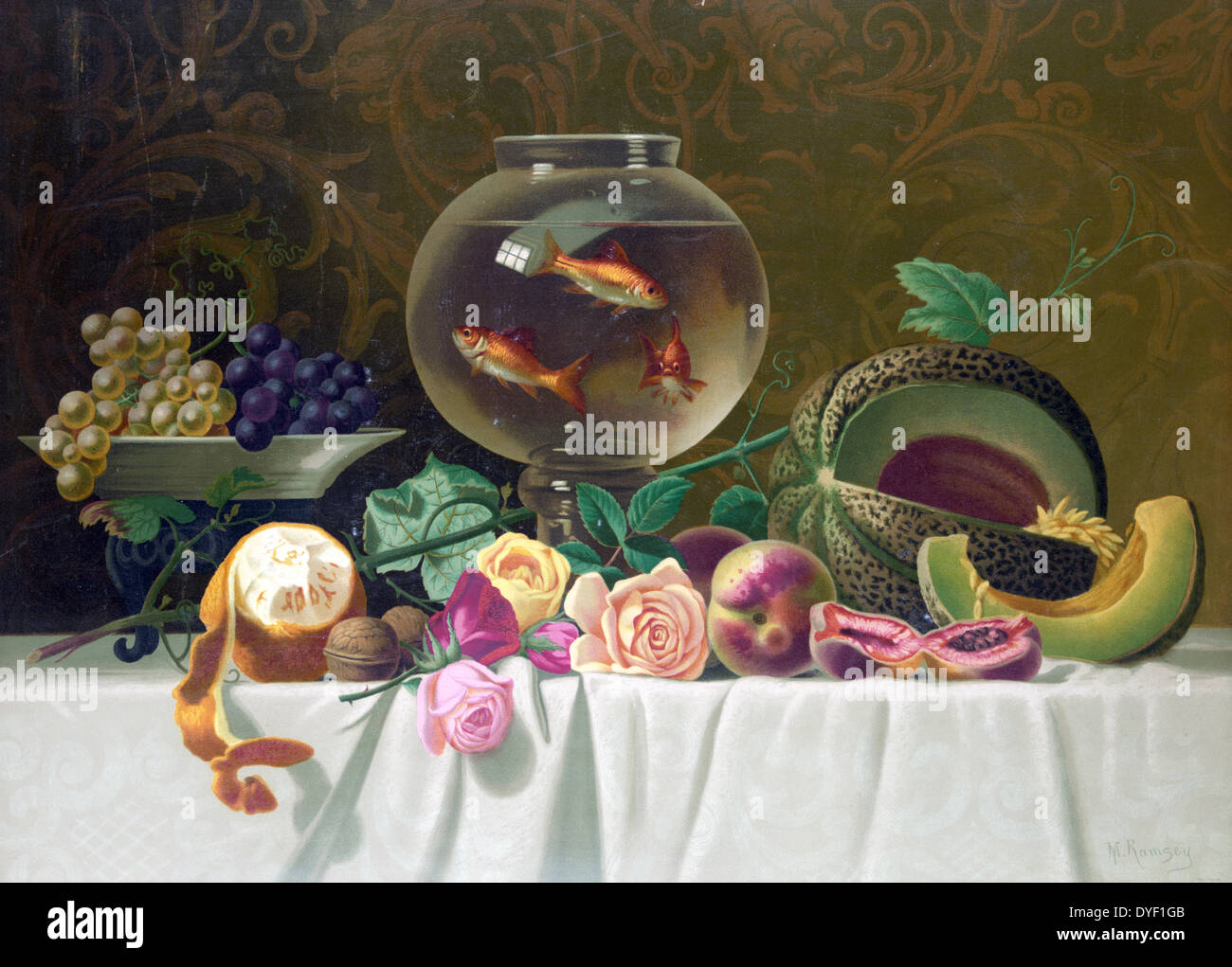 Natura morta con pesci, c1874. Foto Stock