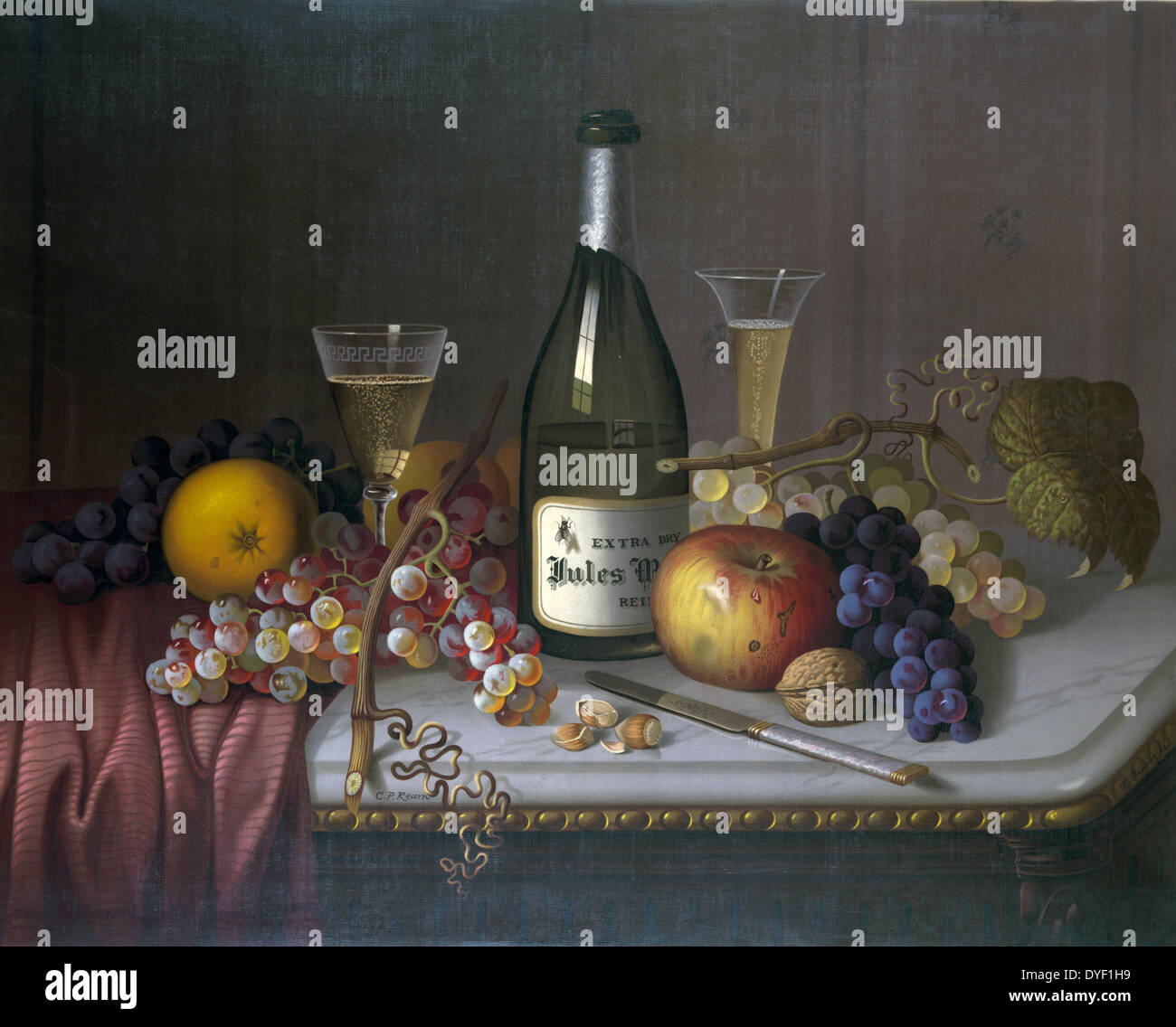 Ancora vita da Louis Prang & Company di Boston 1870. Il collettivo di immagine è molto moderna nella sua ripetizione e prospettiva, e illustra anche l'intensità del processo chromolithographic. Louis Prang (Marzo 12, 1824 - 14 settembre 1909) era un Amer Foto Stock