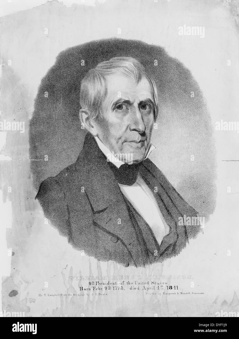 William Henry Harrison, IX presidente degli Stati Uniti di T. Campbell dall'originale J.H. Barba. Circa inizio a metà del XIX secolo. Stampa litografica. Foto Stock