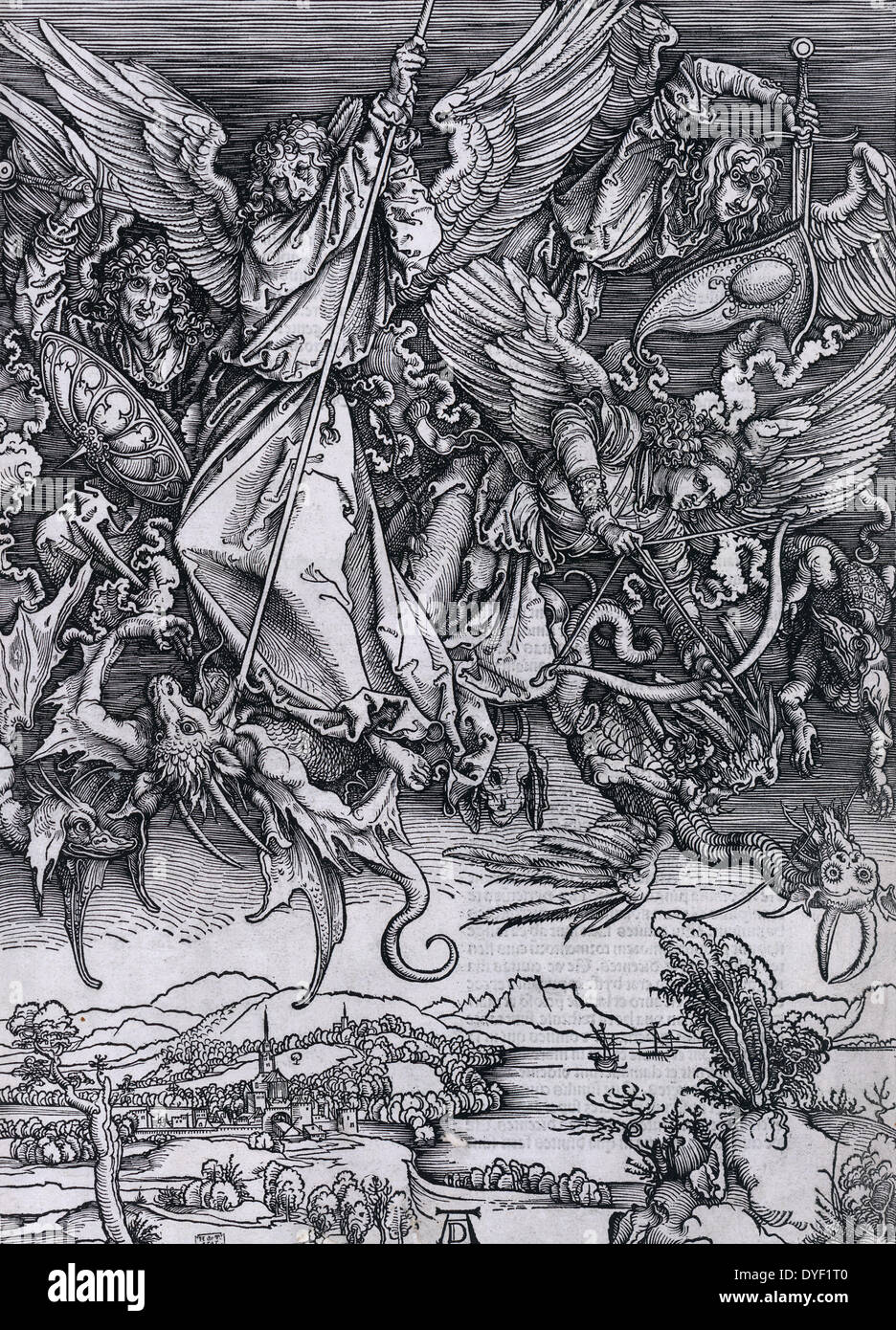San Michele lotta contro il drago di Albrecht Dürer, 1471-1528, artista. Datata 1511 Foto Stock