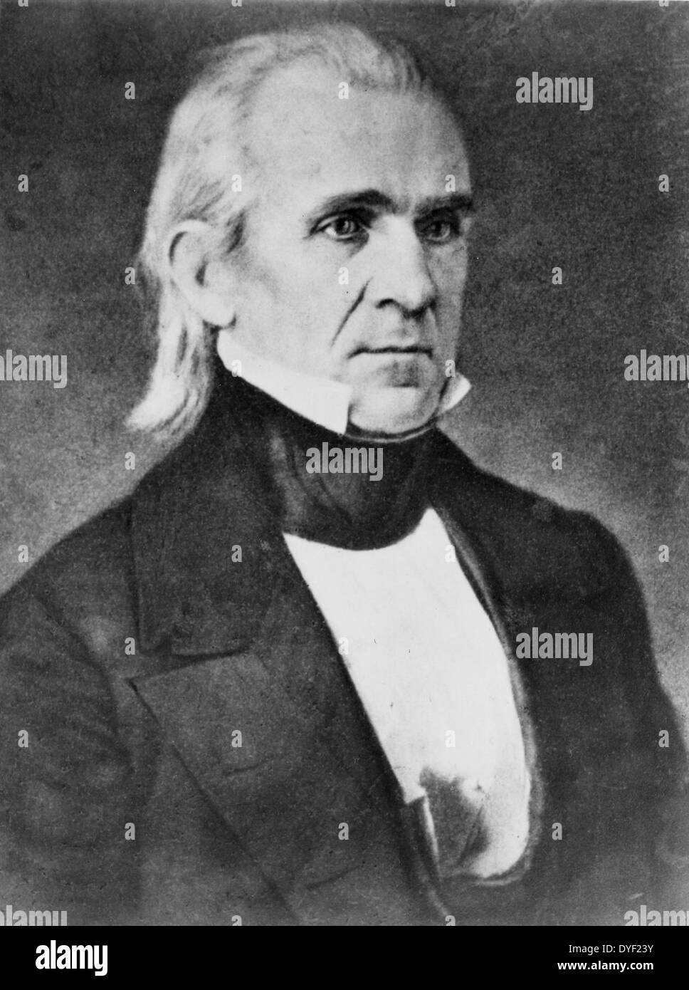 Presidente James Polk K., mezza lunghezza ritratto, seduto, rivolto verso destra nel 1860 circa Foto Stock