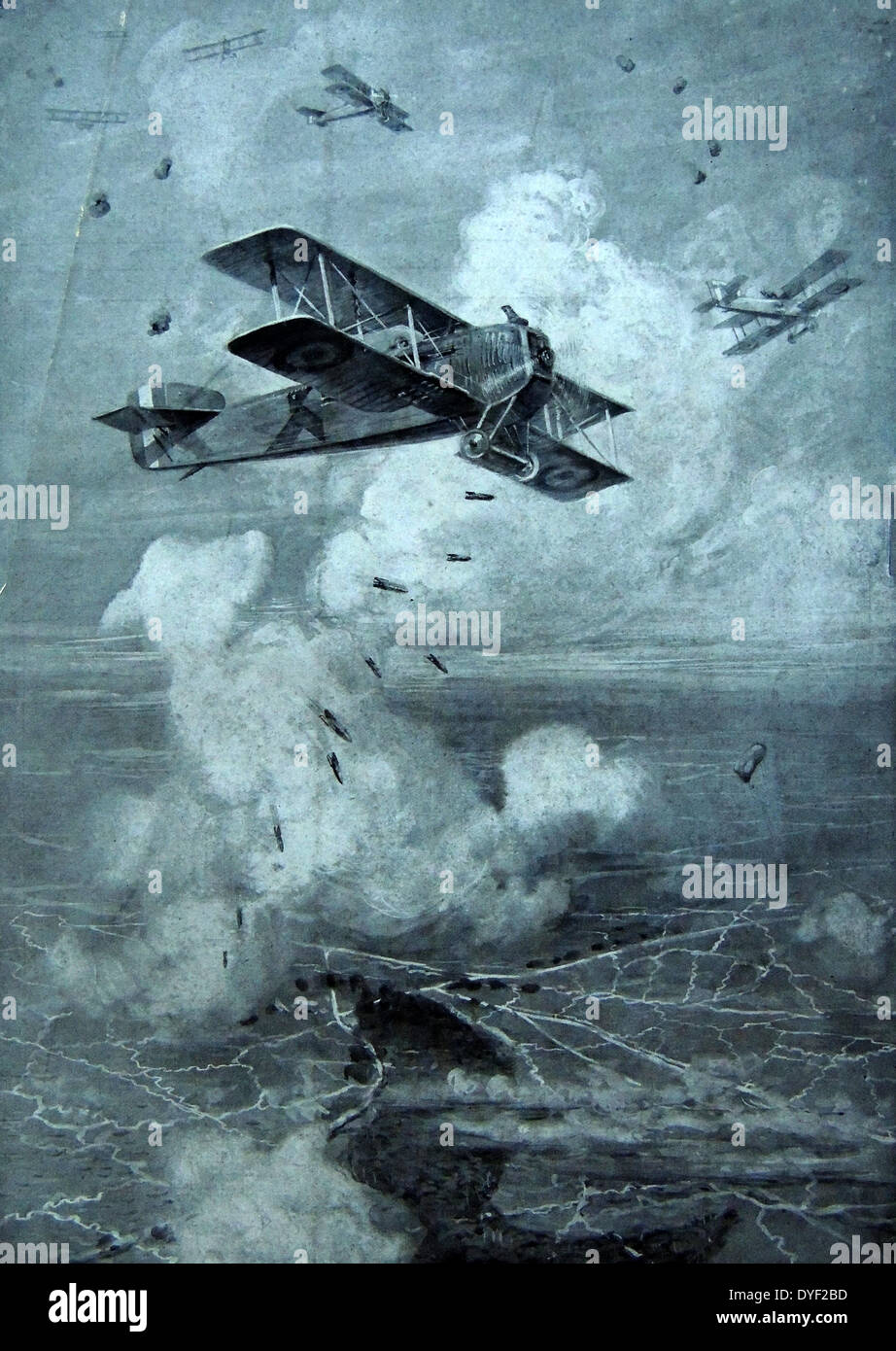 Aerei francesi (breguet Lancant), la caduta di bombe sulle posizioni dei Tedeschi durante la seconda guerra mondiale. 1916 Foto Stock