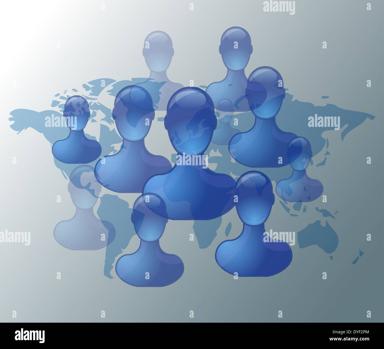 Illustrazione dei social media amici sulla mappa del mondo Foto Stock
