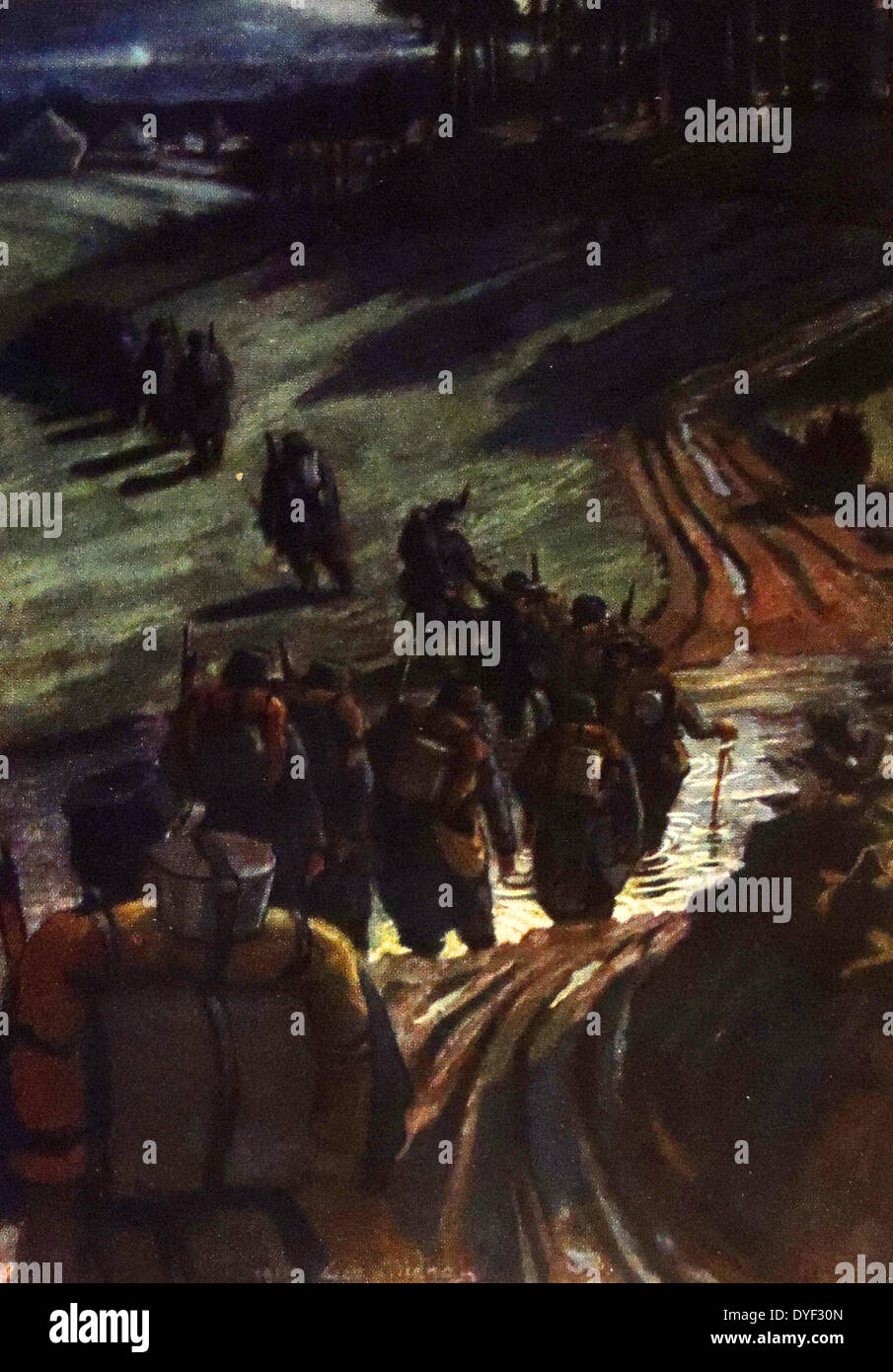 Nightie marzo dei soldati francesi in trincee sul fronte occidentale da qualche parte nel nord della Francia, 1915 Foto Stock