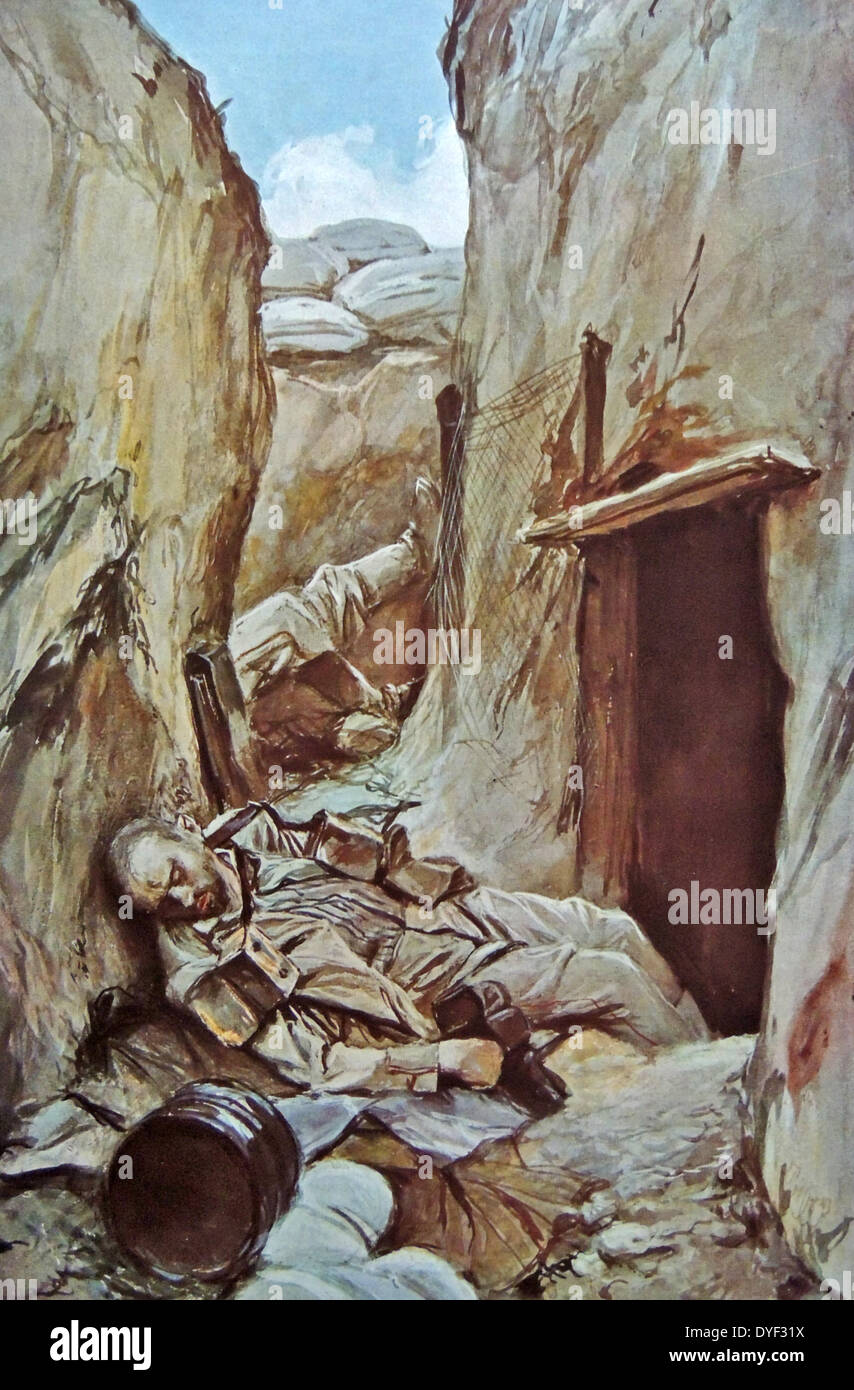 Morto il soldato tedesco raffigurato in una trincea a Perthes 1915 Foto Stock
