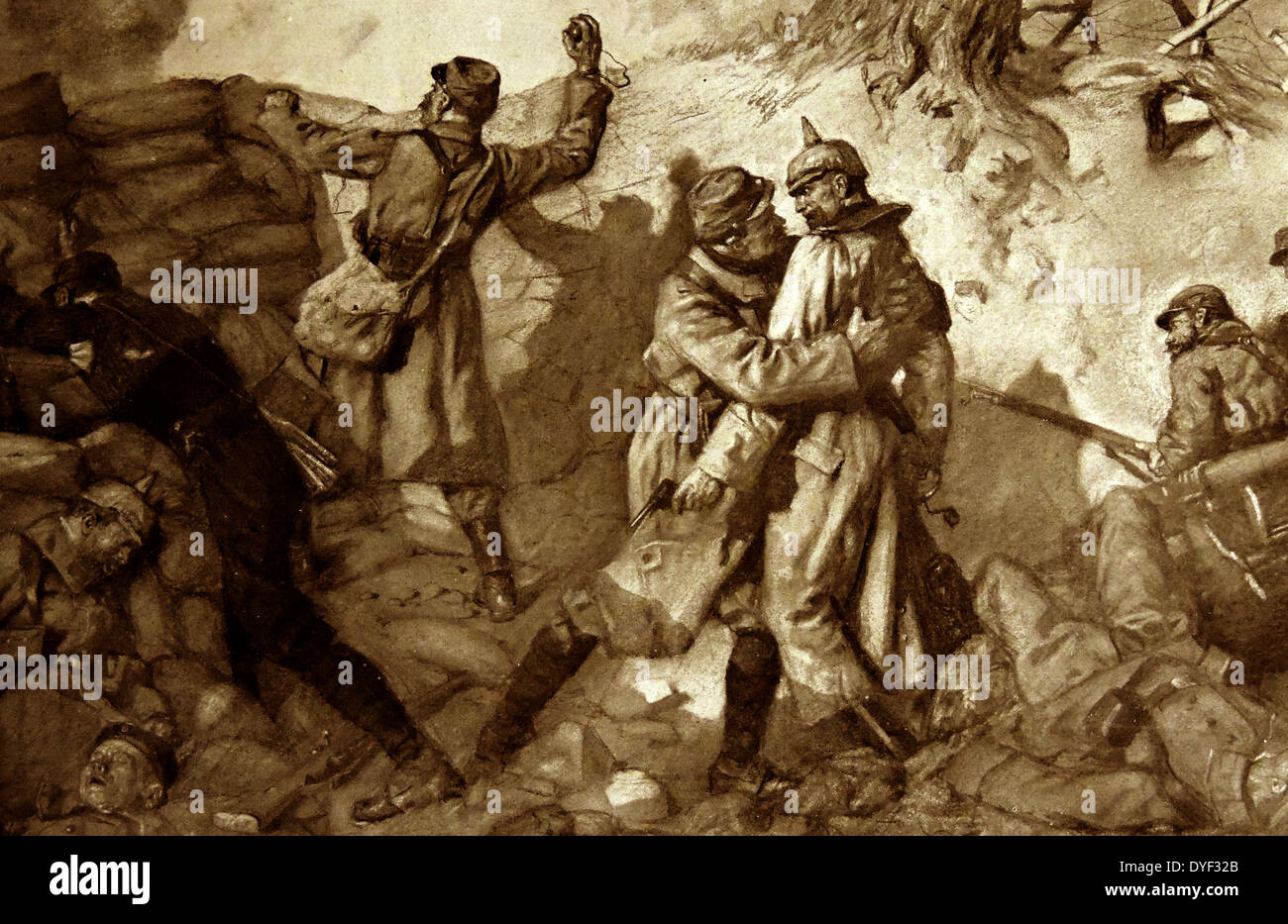 Di mano in mano i combattimenti tra francesi e soldati tedeschi presso la collina di Notre Dame de Lorette, a nord-ovest di Arras durante la Seconda battaglia di Artois, dal 9 maggio - 18 giugno 1915 è stata una battaglia sul fronte occidentale durante la Prima Guerra Mondiale. Foto Stock