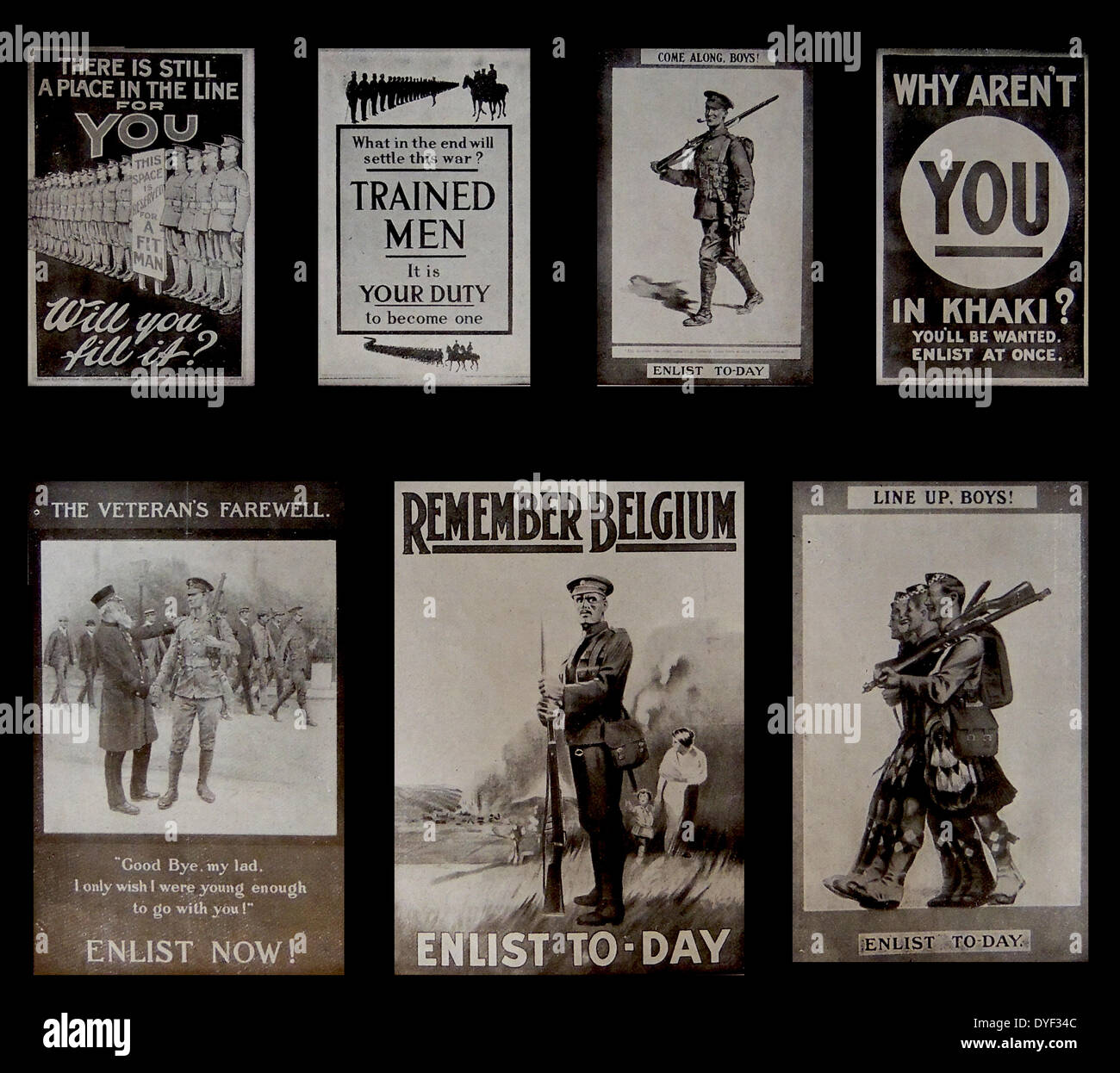 La prima guerra mondiale, 1915. Un set di British manifesti di propaganda Foto Stock