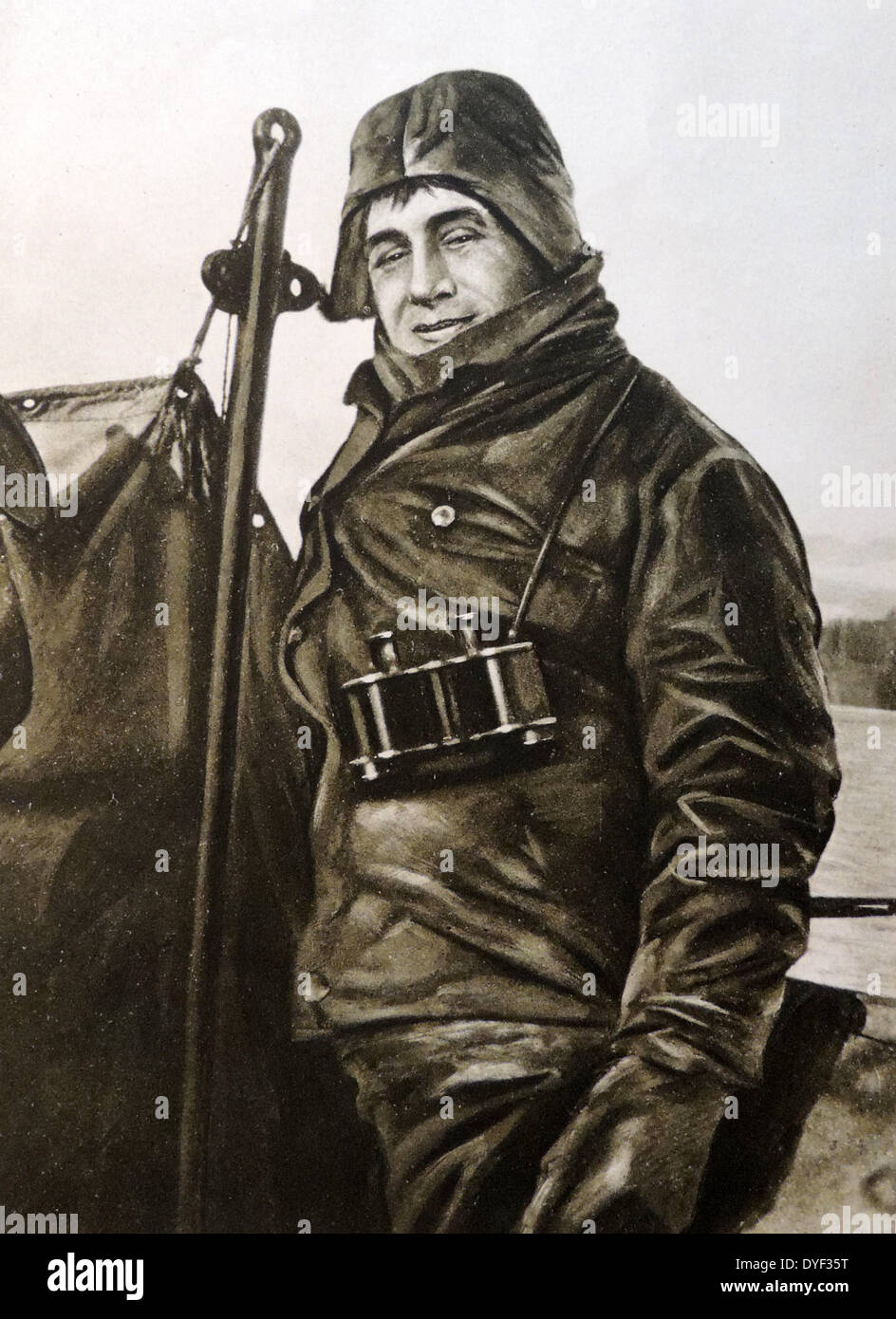 Commander (più tardi Admiral) Max Kennedy Horton (1883 - 1951) British submariner nella I guerra mondiale e comandante in capo della Western approcci nella seconda metà della II Guerra Mondiale, responsabile per la partecipazione britannica nella Seconda Guerra Mondiale La Battaglia dell'Atlantico. raffigurato come un Lieutenant-Commander al comando di uno dei primi British sommergibili oceanici, il 800-ton HMS E9. All alba del 13 settembre 1914, egli ha silurato il tedesco incrociatore leggero SMS Hela sei miglia a sud-ovest di Helgoland. Foto Stock