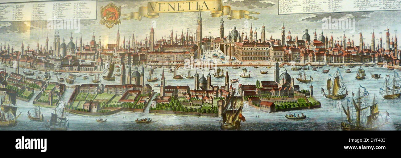 Xviii secolo mappa colore/illustrazione di Venezia 1750. Foto Stock
