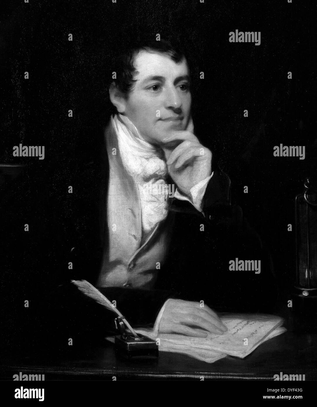 Ritratto dipinto di Sir Humphry Davy, da Thomas Phillips. Sir Humphry Davy fu un chimico inglese e inventore che ha vissuto tra 1778-1829. La data della pittura è sconosciuto, ma sarebbe stato fatto tra il 1800-1845. Foto Stock