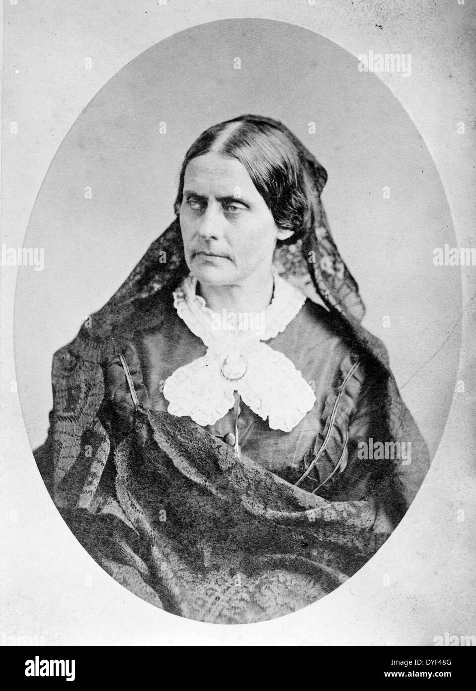 Susan B. Anthony 1865. Un prominente American leader dei diritti civili che hanno svolto un ruolo cruciale nel XIX secolo i diritti delle donne movimento per introdurre il suffragio femminile negli Stati Uniti. Foto Stock
