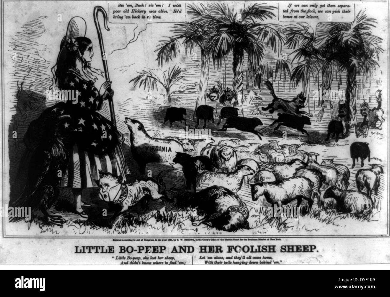 Poco Bo-Peep e la sua pecora stolto 1861. La seconda parte di una serie di caricature di criticare la secessione di diversi stati del sud dell'Unione durante gli ultimi mesi della somministrazione di Buchanan. Foto Stock
