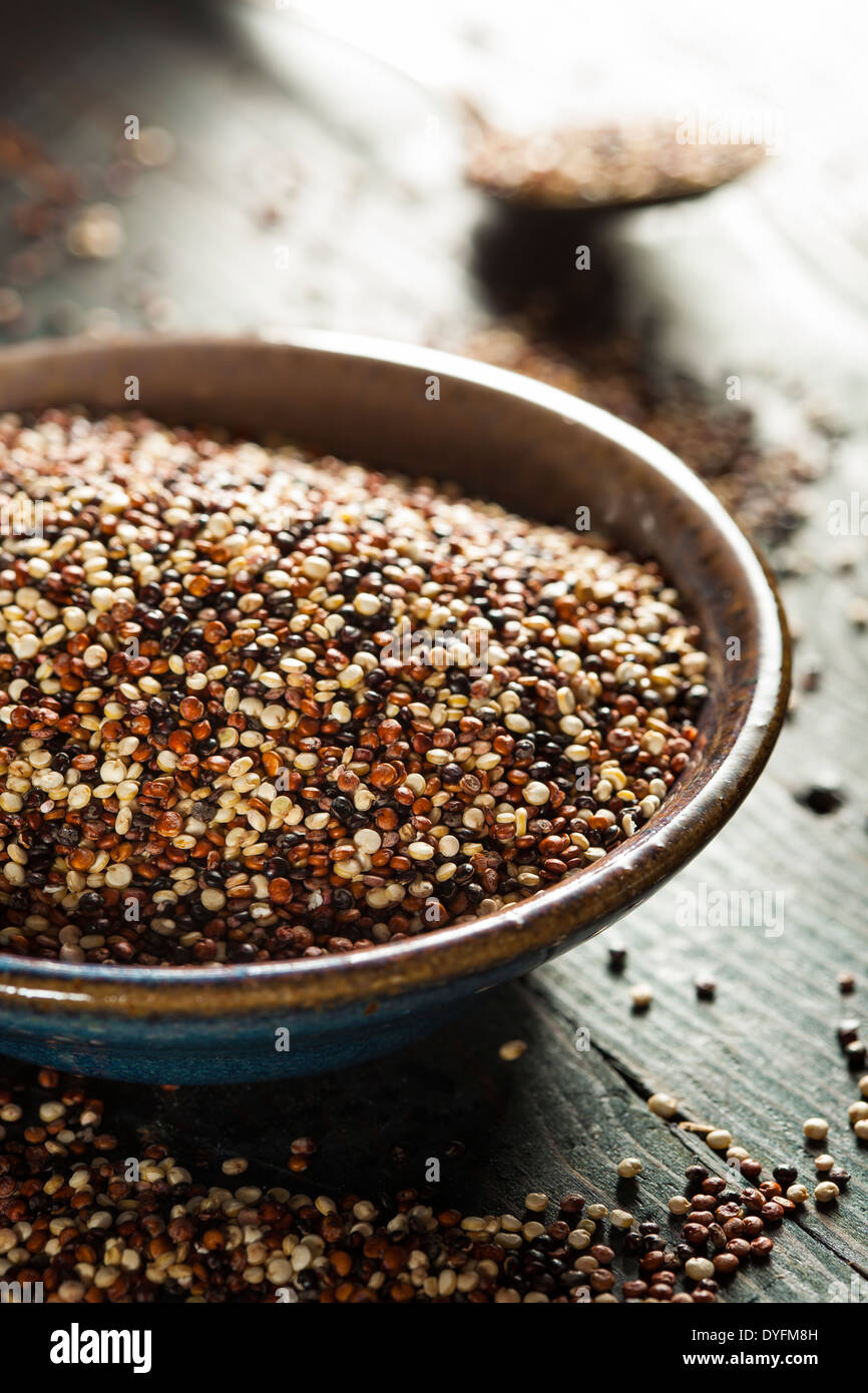 Organico grezzo colorato la quinoa in una ciotola Foto Stock