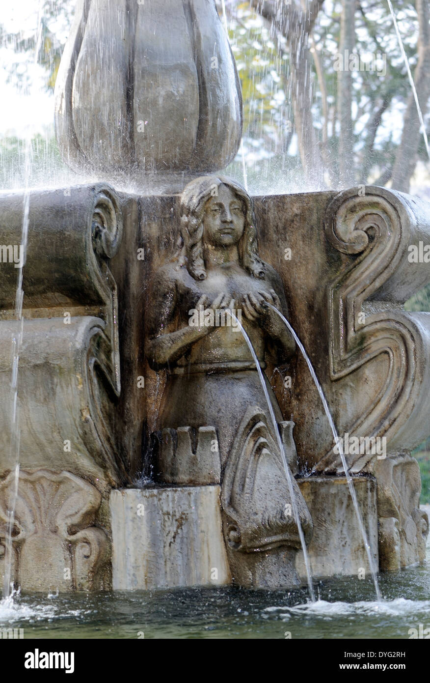 Mermaid nella fontana nel Parque Central. Antigua Guatemala, Repubblica del Guatemala. Foto Stock