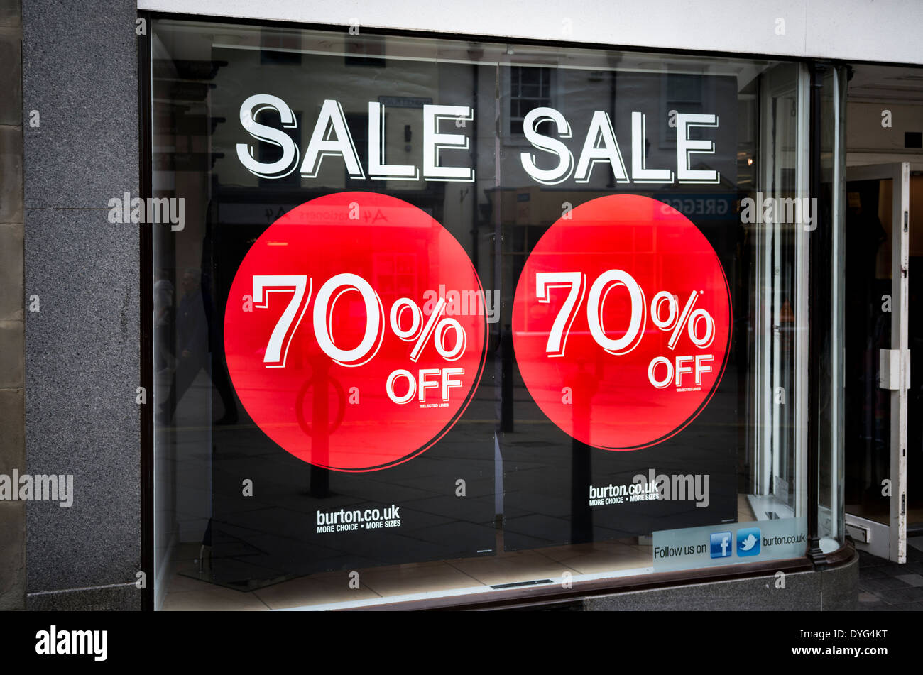 Burton 70% di promozione vendita in West Country UK Foto Stock