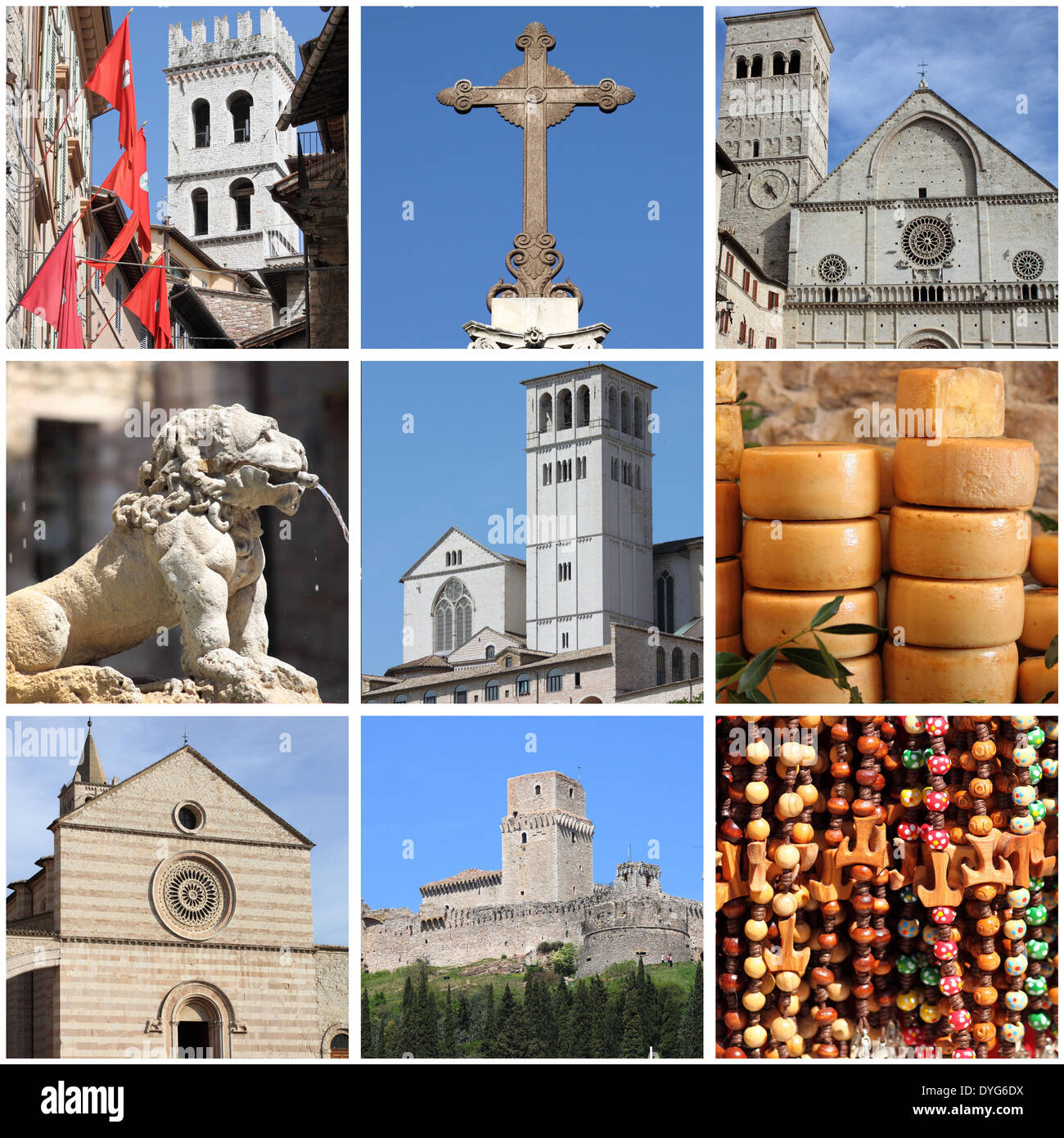 Collage di monumenti di Assisi, Italia Foto Stock