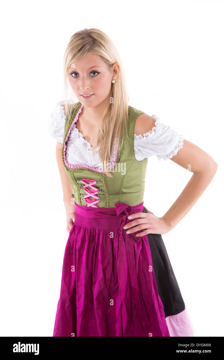 Una donna con il tradizionale costume bavarese Foto Stock