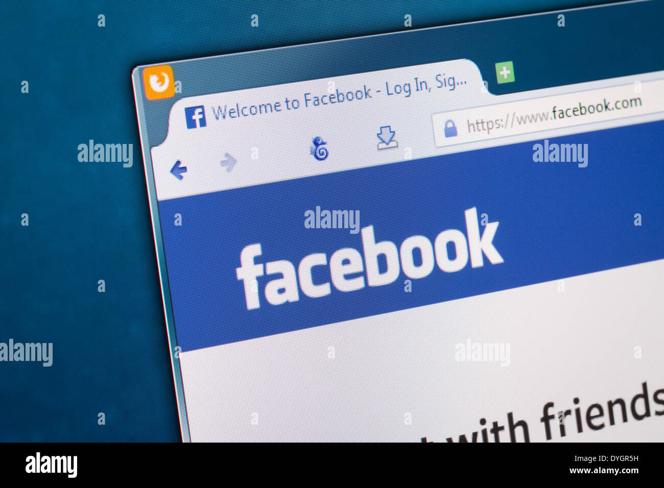 BELCHATOW, Polonia - 11 Aprile 2014: Foto del social network Facebook homepage su schermo di un monitor. Foto Stock