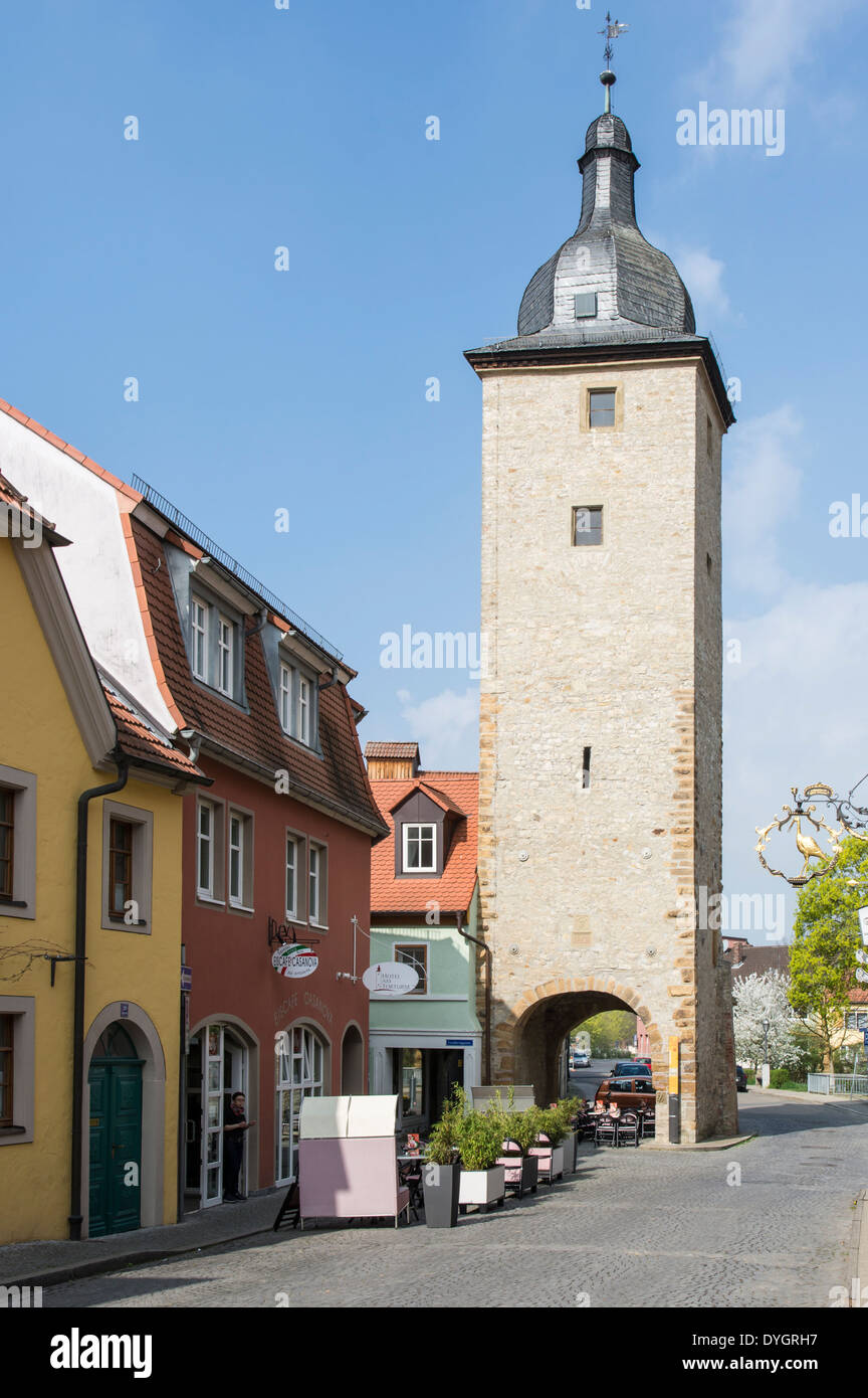 Unteres Tor Torre in Volkach, Germania Foto Stock