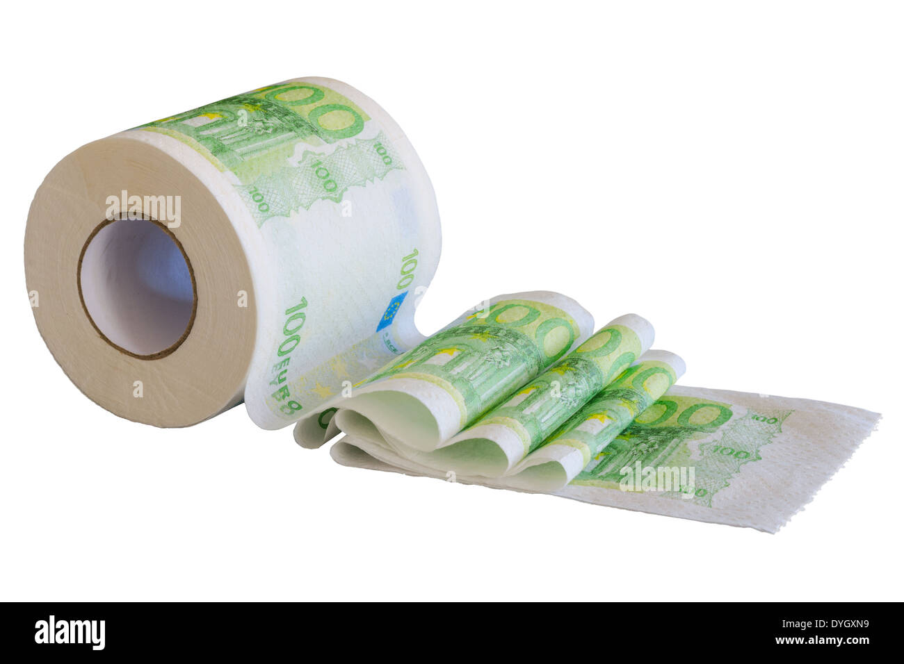 I fondi europei di vernice sulla carta igienica. Dipanate roll isolato su bianco. Foto Stock